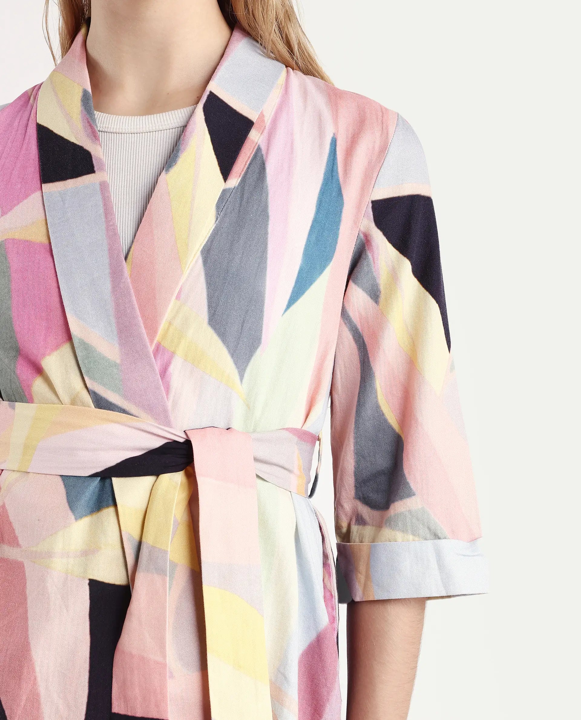 Rareism Women's Sezam Pink Cotton Shawl Neck Regular Fit Outer Wear