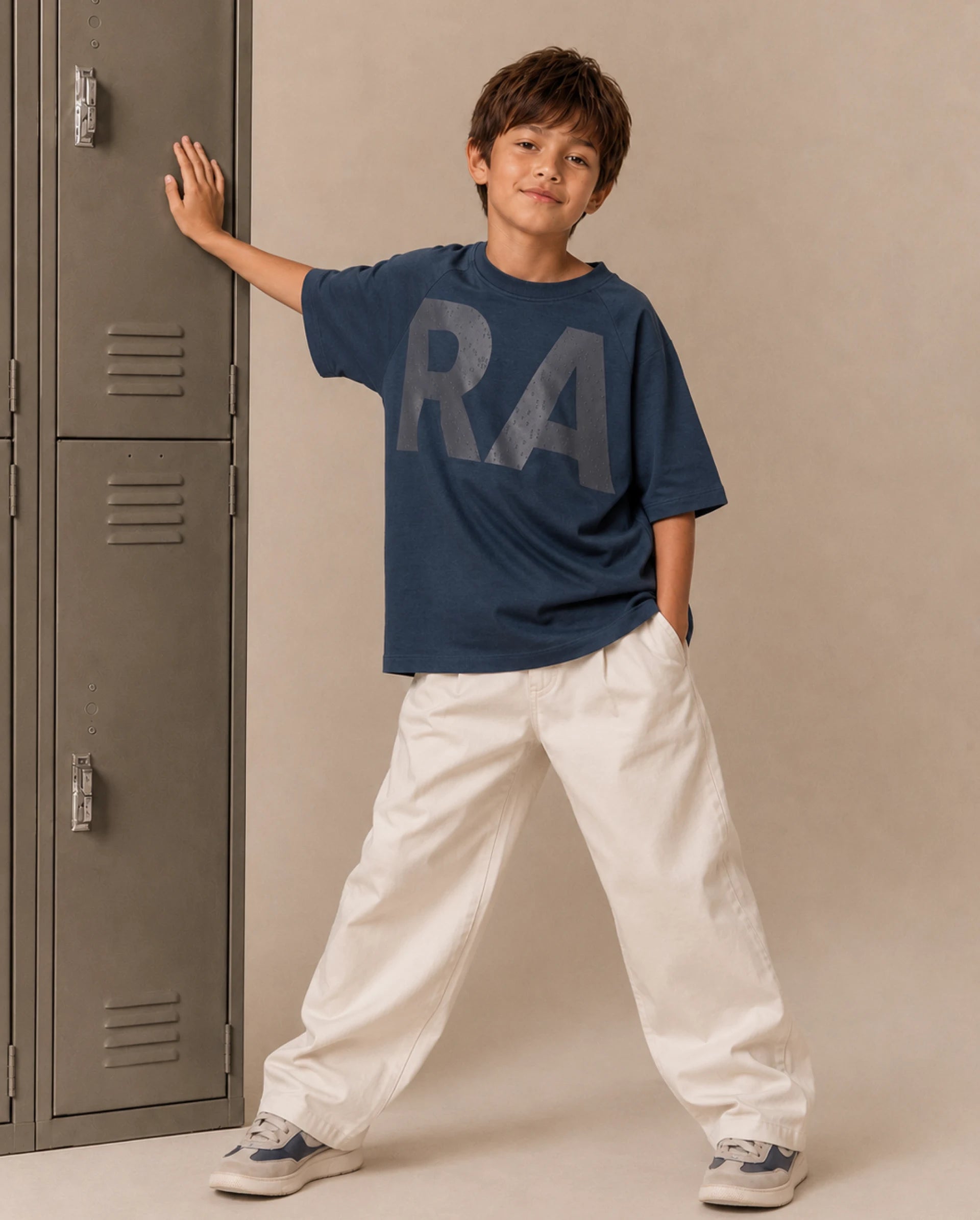 Rare Ones Kids Shane Dark Teal Cotton Fabric Pull-On Oversized Fit Graphic Print T-Shirt