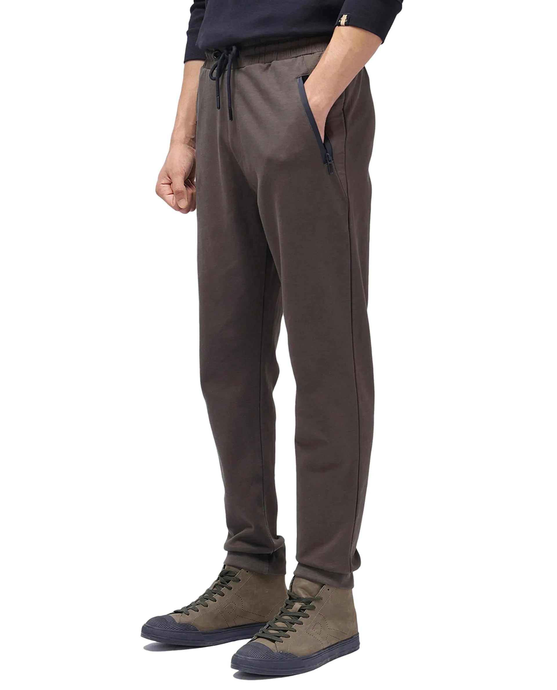 Rare Rabbit Men Shawn Olive Cotton Drawstring Closure Heavy Weight Plain Track Pant