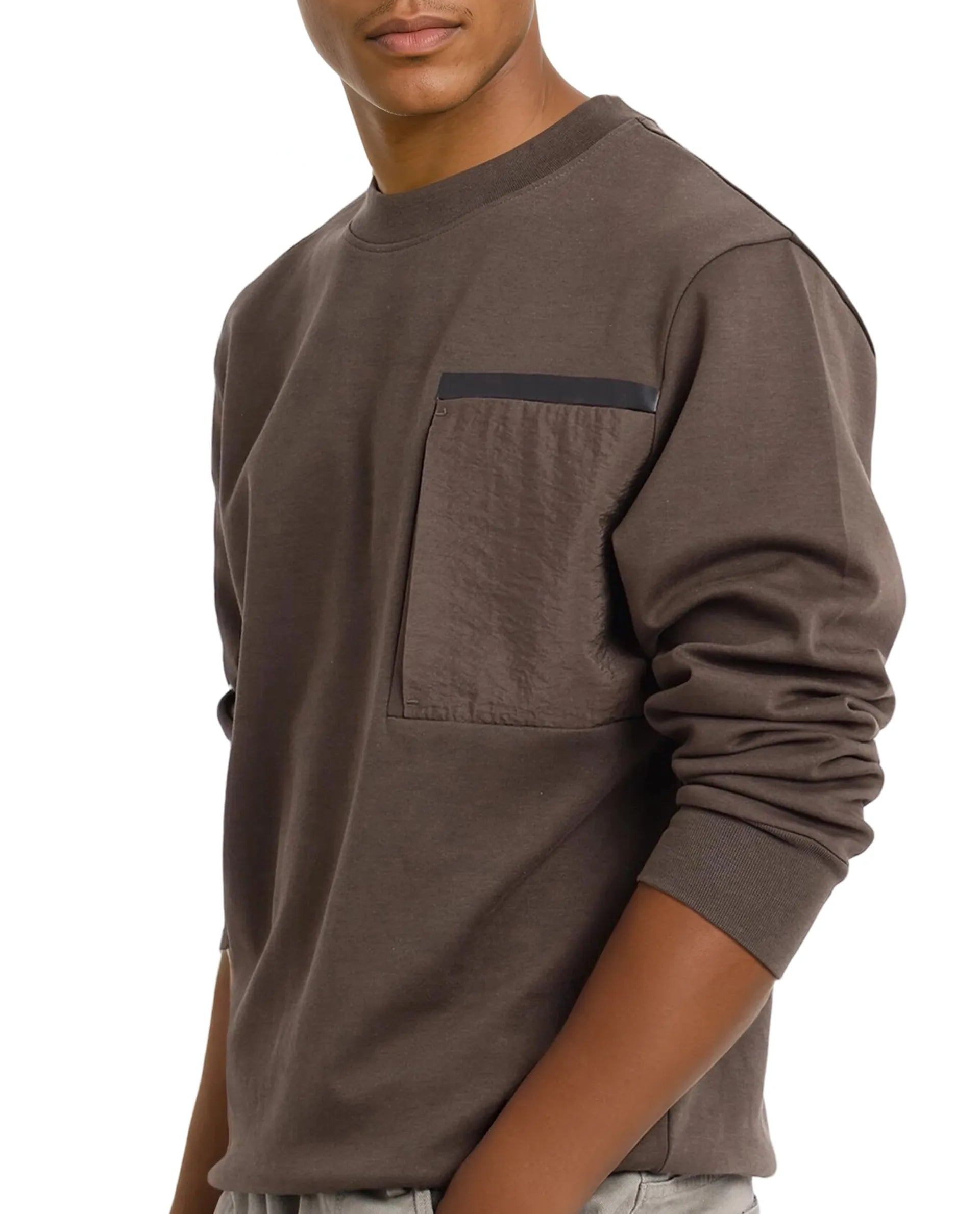 Rare Rabbit Men Shaw Olive Full Sleeve Regular Fit Crew Neck Contrast Pocket Plain Sweatshirt