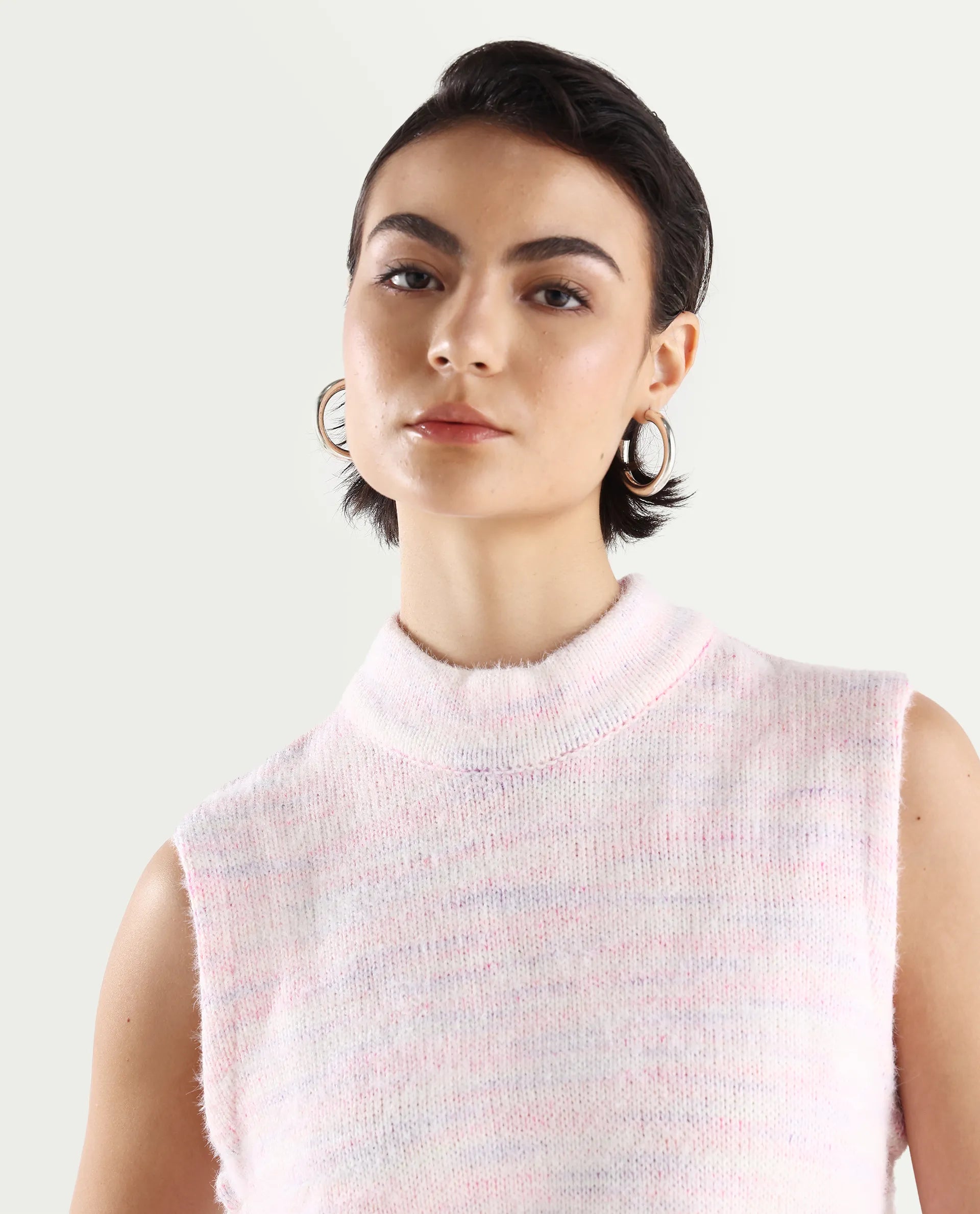 Rareism Women's Shenpa T Multi Nylon High Neck Ombre Sleeveless Regular Fit Top