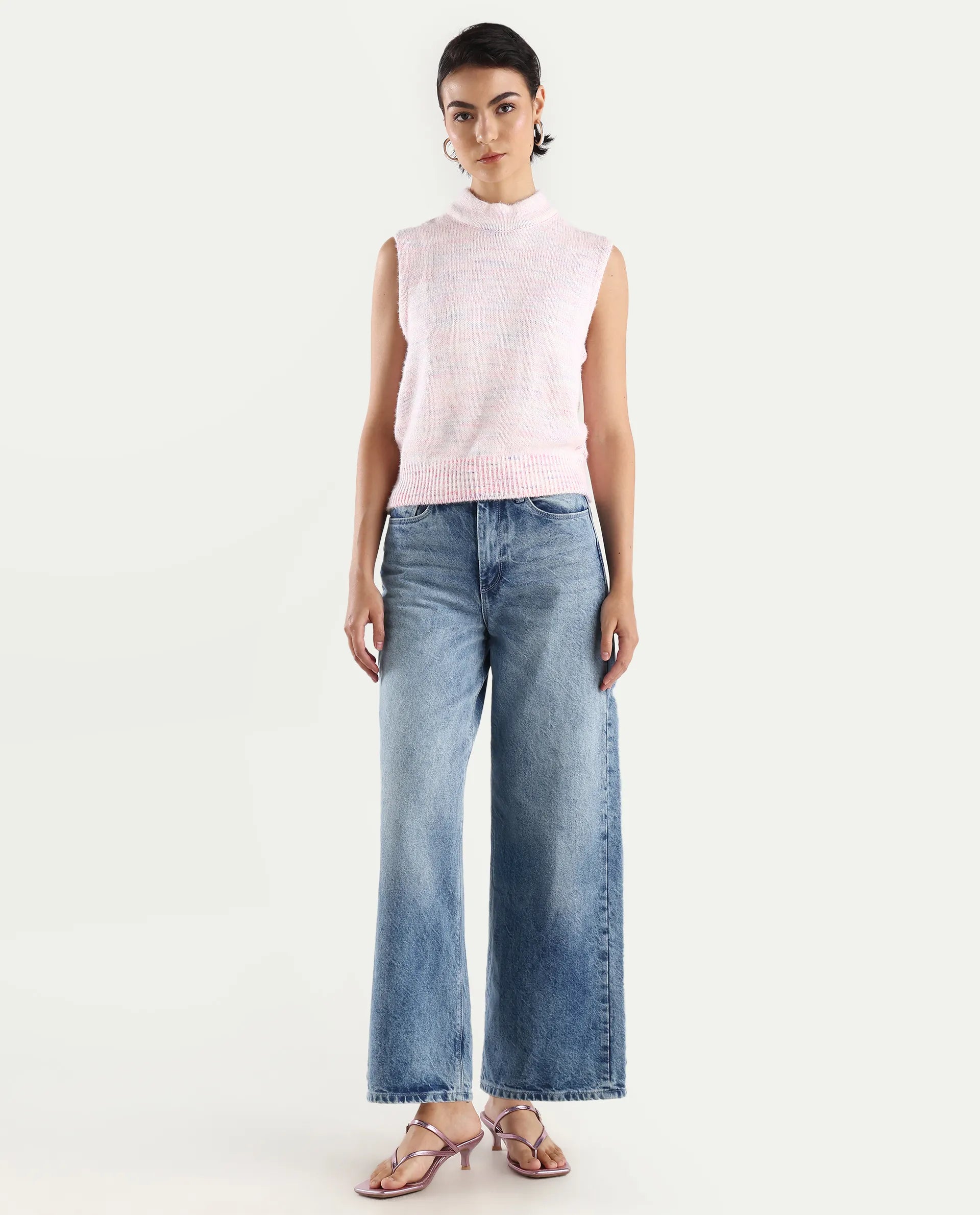 Rareism Women's Shenpa T Multi Nylon High Neck Ombre Sleeveless Regular Fit Top