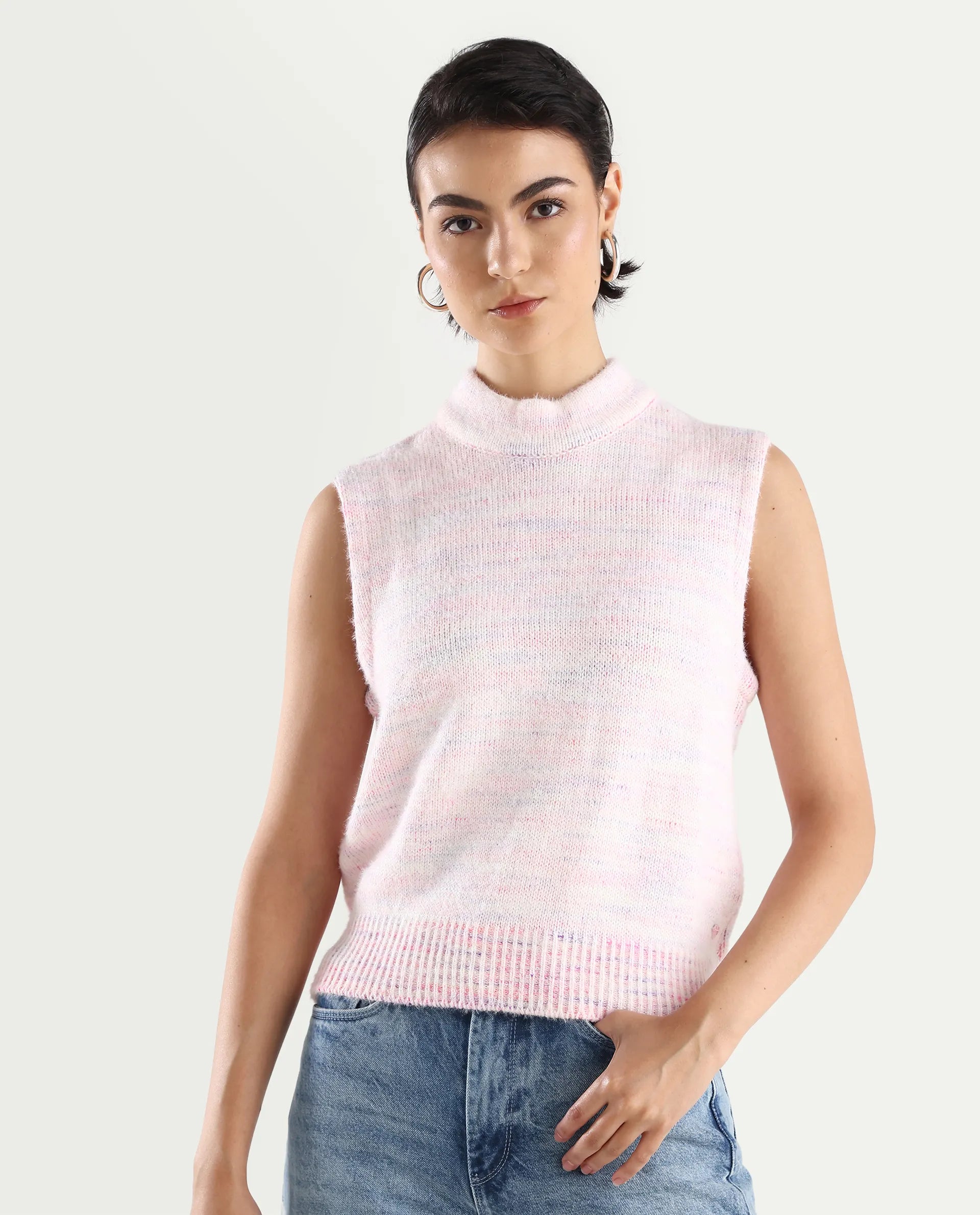 Rareism Women's Shenpa T Multi Nylon High Neck Ombre Sleeveless Regular Fit Top