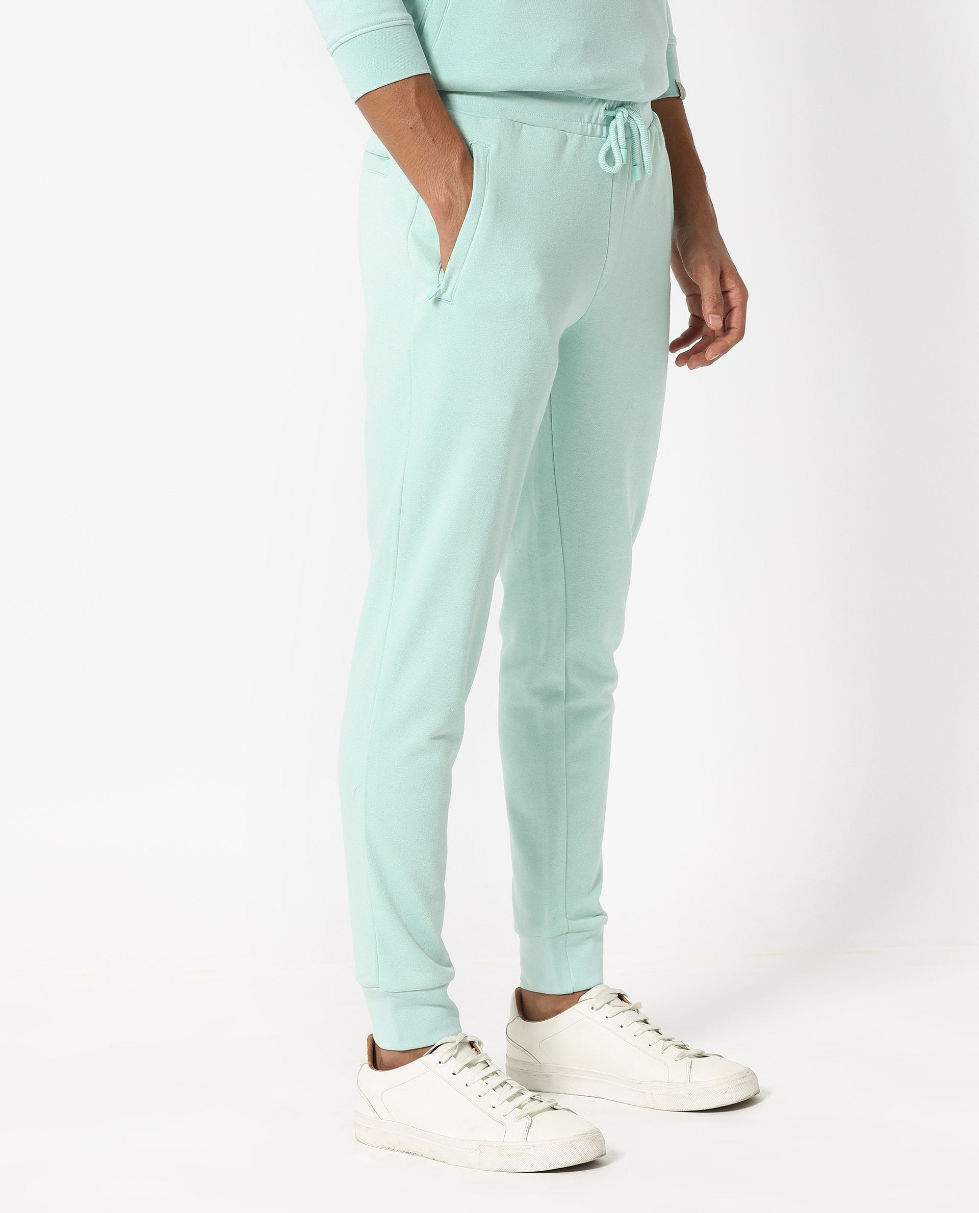 Rare Rabbit Men's Shiga Light Blue Cotton Polyester Fabric Drawstring Closure Regular Fit Mid Rise Trackpant