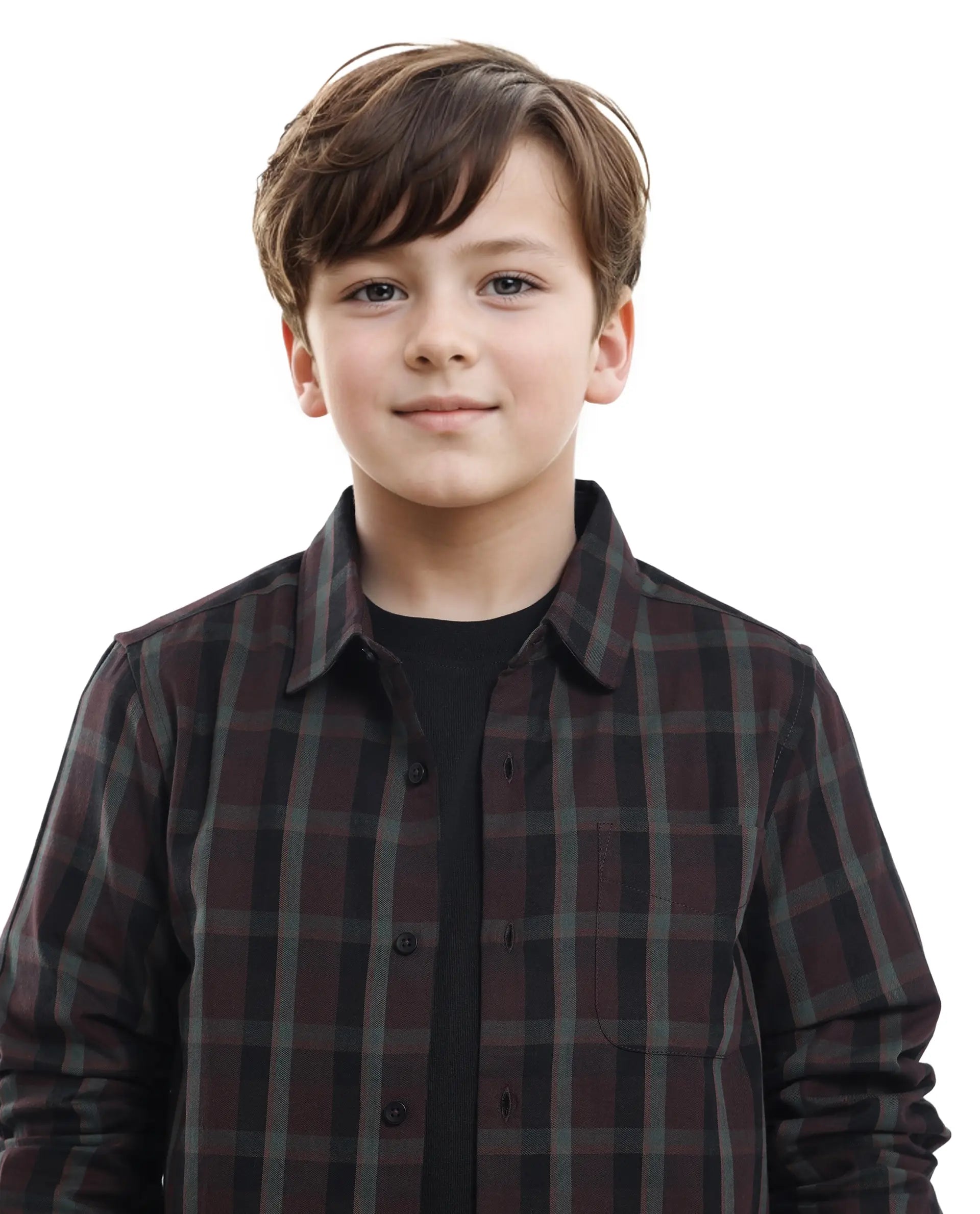 Rare Ones Kids Shilo Brown Cotton Full Sleeve Button Checked Regular Fit Shirt