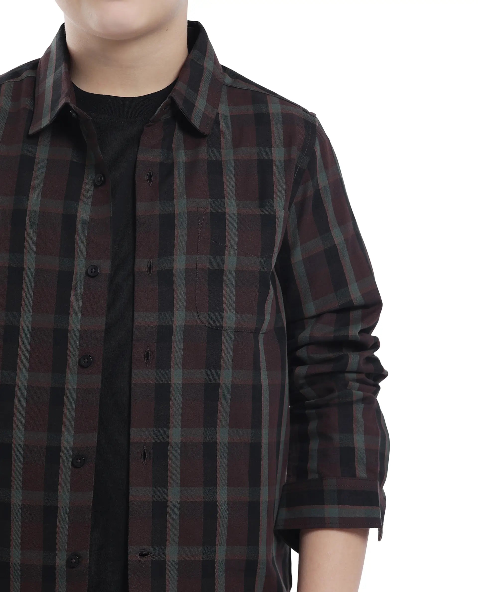 Rare Ones Kids Shilo Brown Cotton Full Sleeve Button Checked Regular Fit Shirt