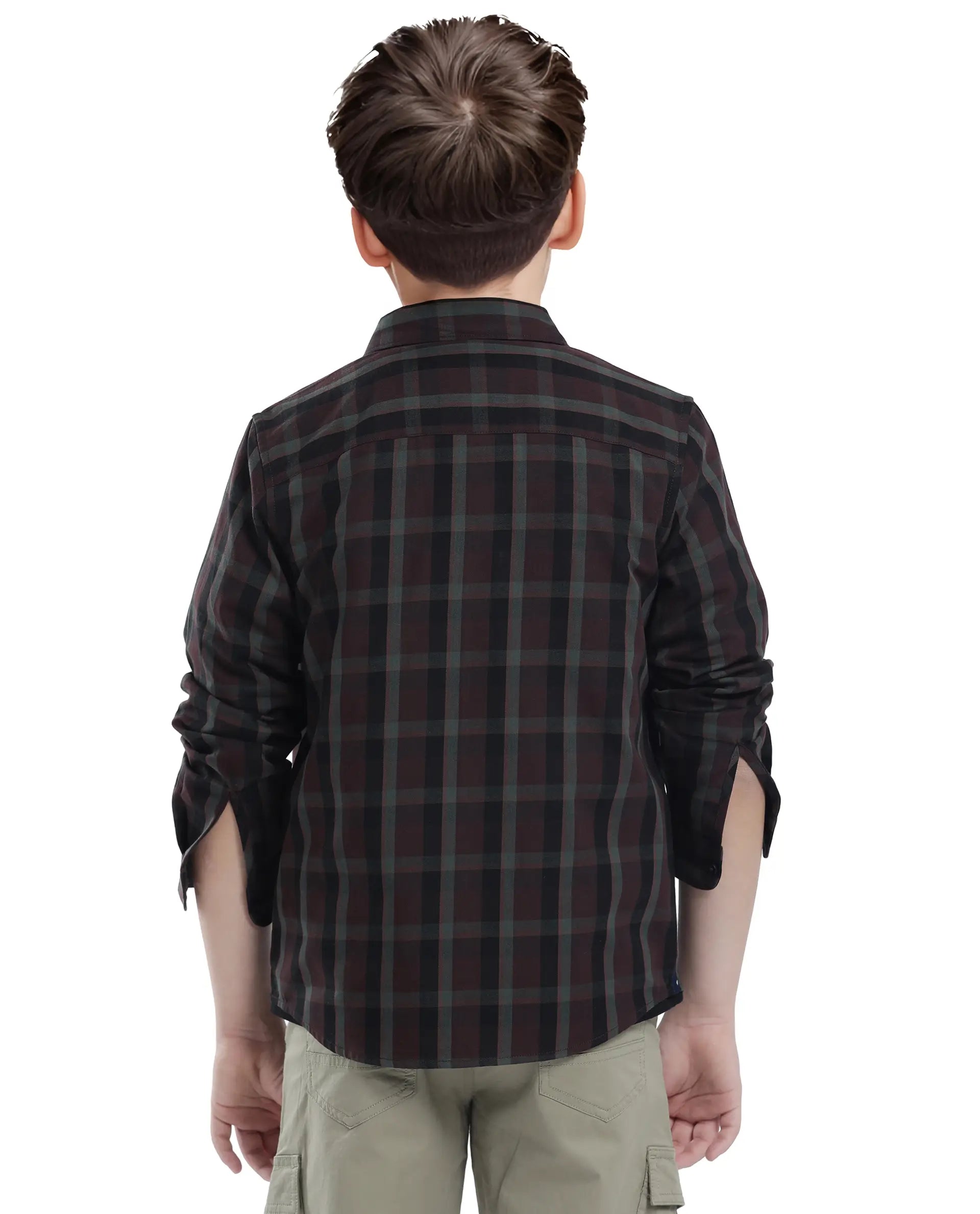 Rare Ones Kids Shilo Brown Cotton Full Sleeve Button Checked Regular Fit Shirt