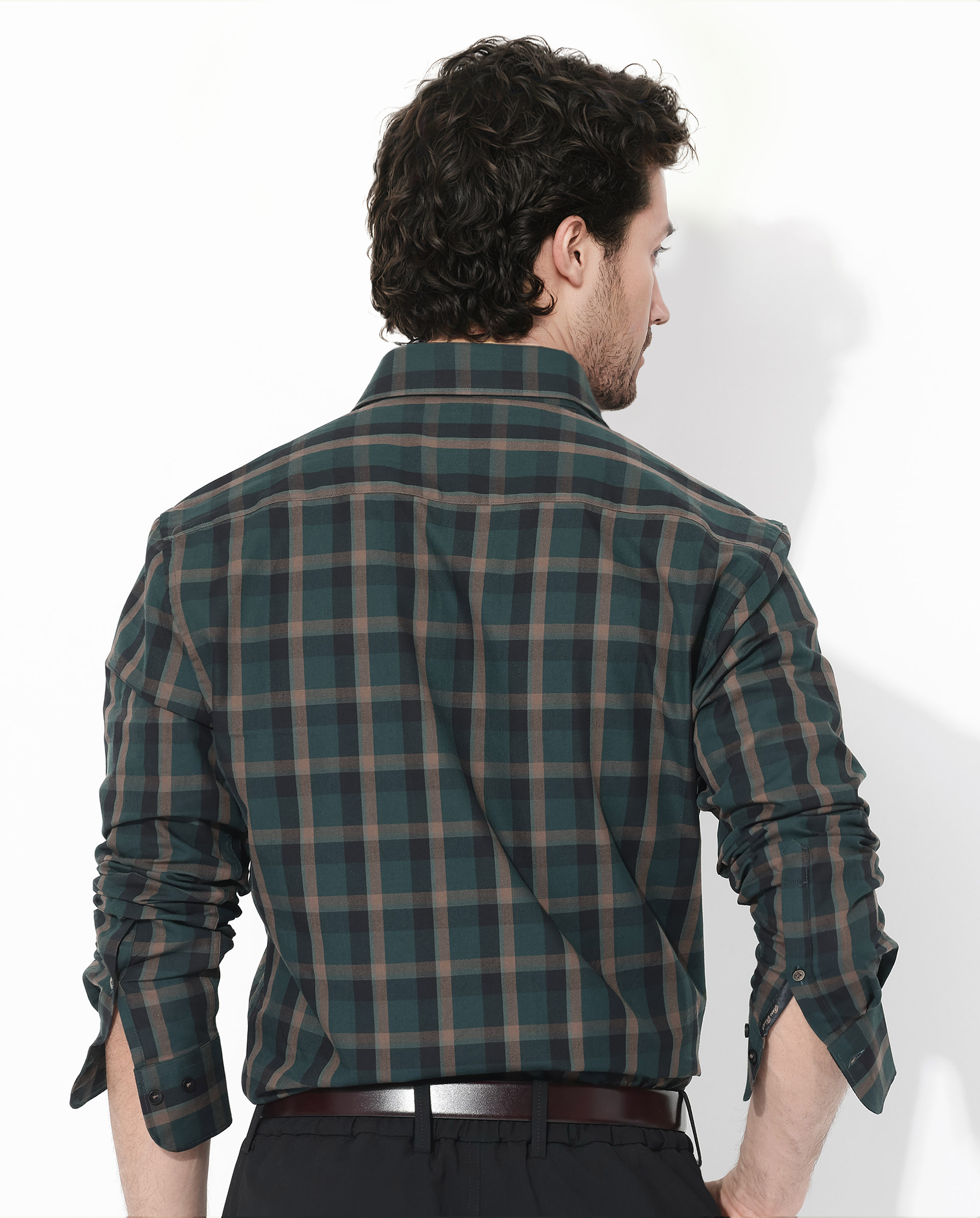 Rare Rabbit Men's Shiloh Dark Green Cotton Fabric Full Sleeve Regular Fit Checks Shirt