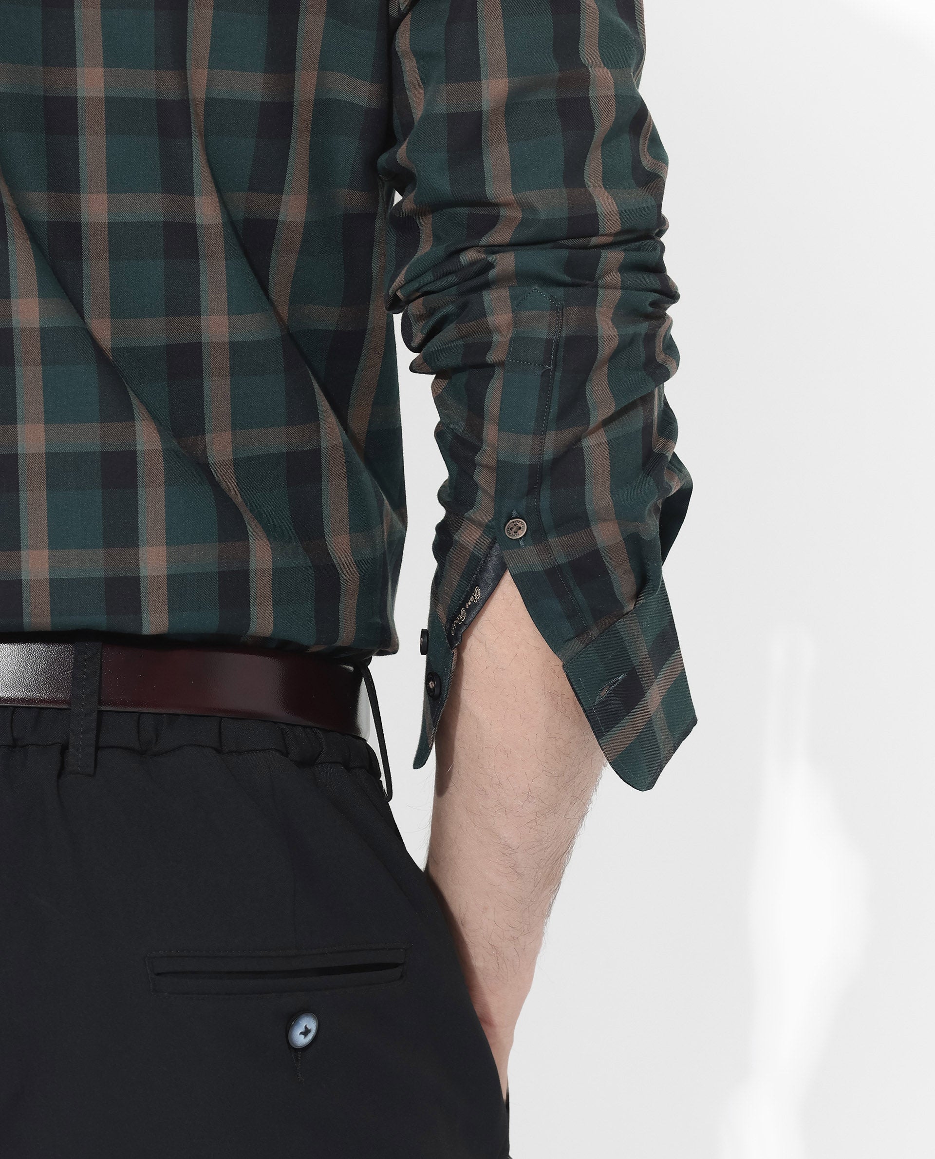 Rare Rabbit Men's Shiloh Dark Green Cotton Fabric Full Sleeve Regular Fit Checks Shirt