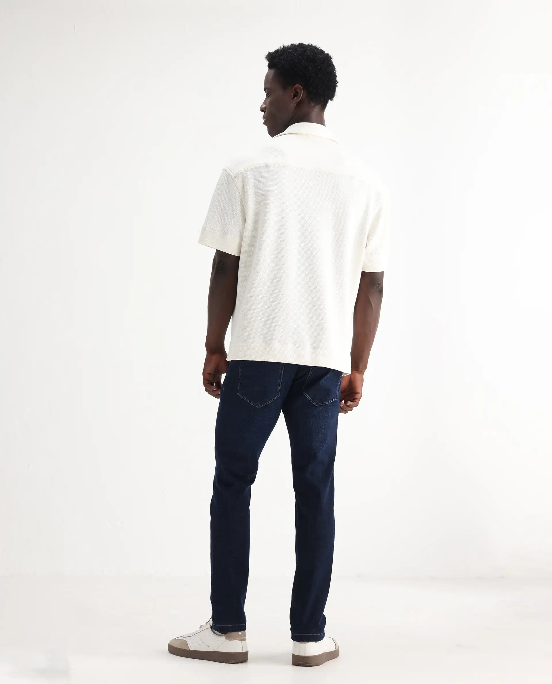 Rare Rabbit Men's Shirol Blue Cotton Blend Plain Hawk Slim Fit Jeans