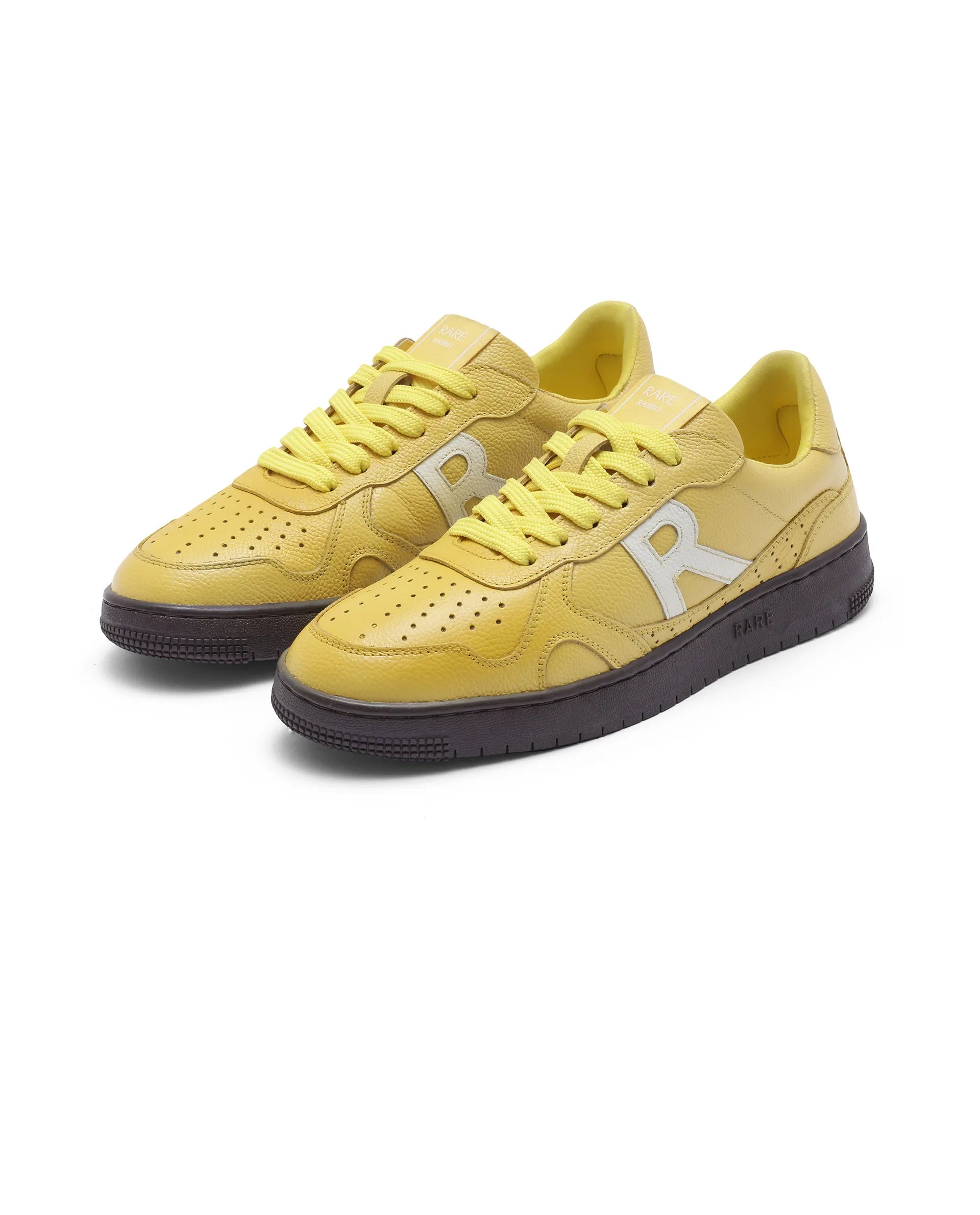 Rare Rabbit Men's Kepler Yellow Genuine Leather Low-top Lace-up Sneaker Shoes