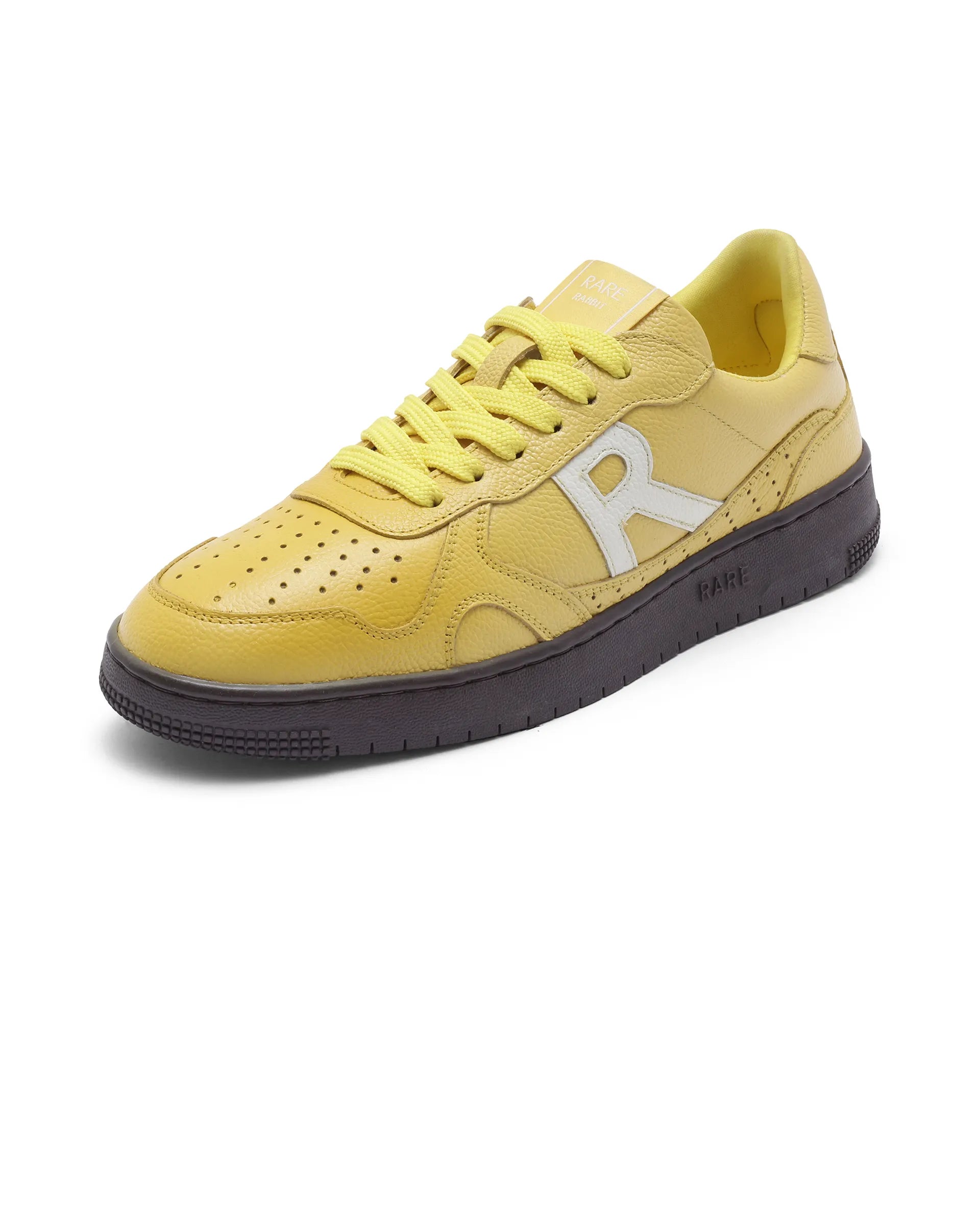 Rare Rabbit Men's Kepler Yellow Genuine Leather Low-top Lace-up Sneaker Shoes