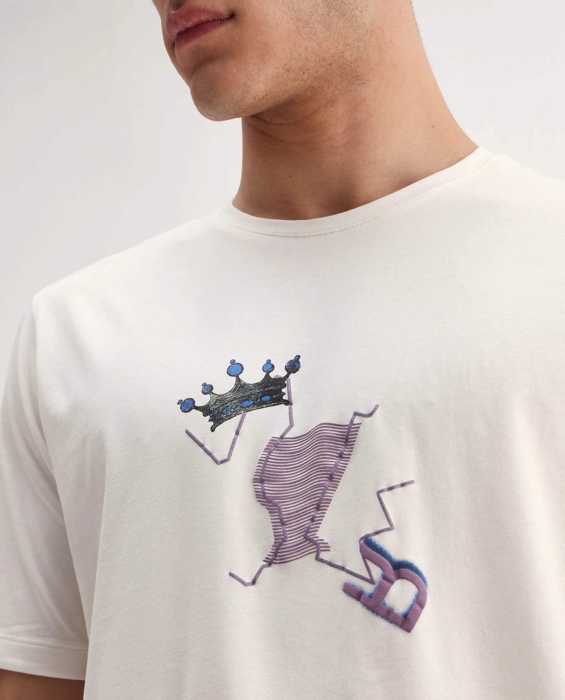 Rare Rabbit Men's Shone Off White Cotton Blend Graphic Print Regular Fit Half Sleeve Crew Neck T-Shirt