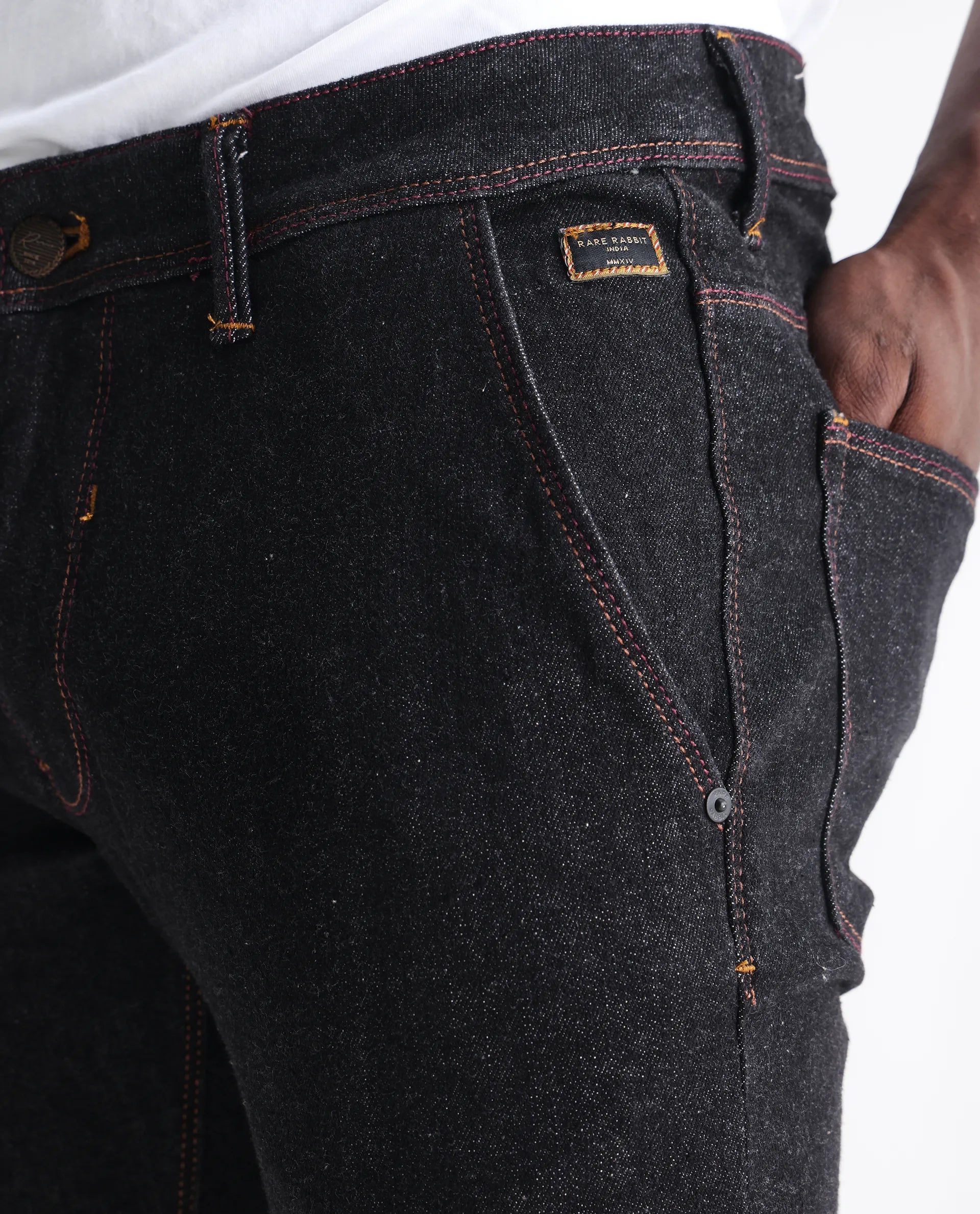 Rare Rabbit Men's Shooter Black Cotton Plain Hawk Slim Fit Jeans