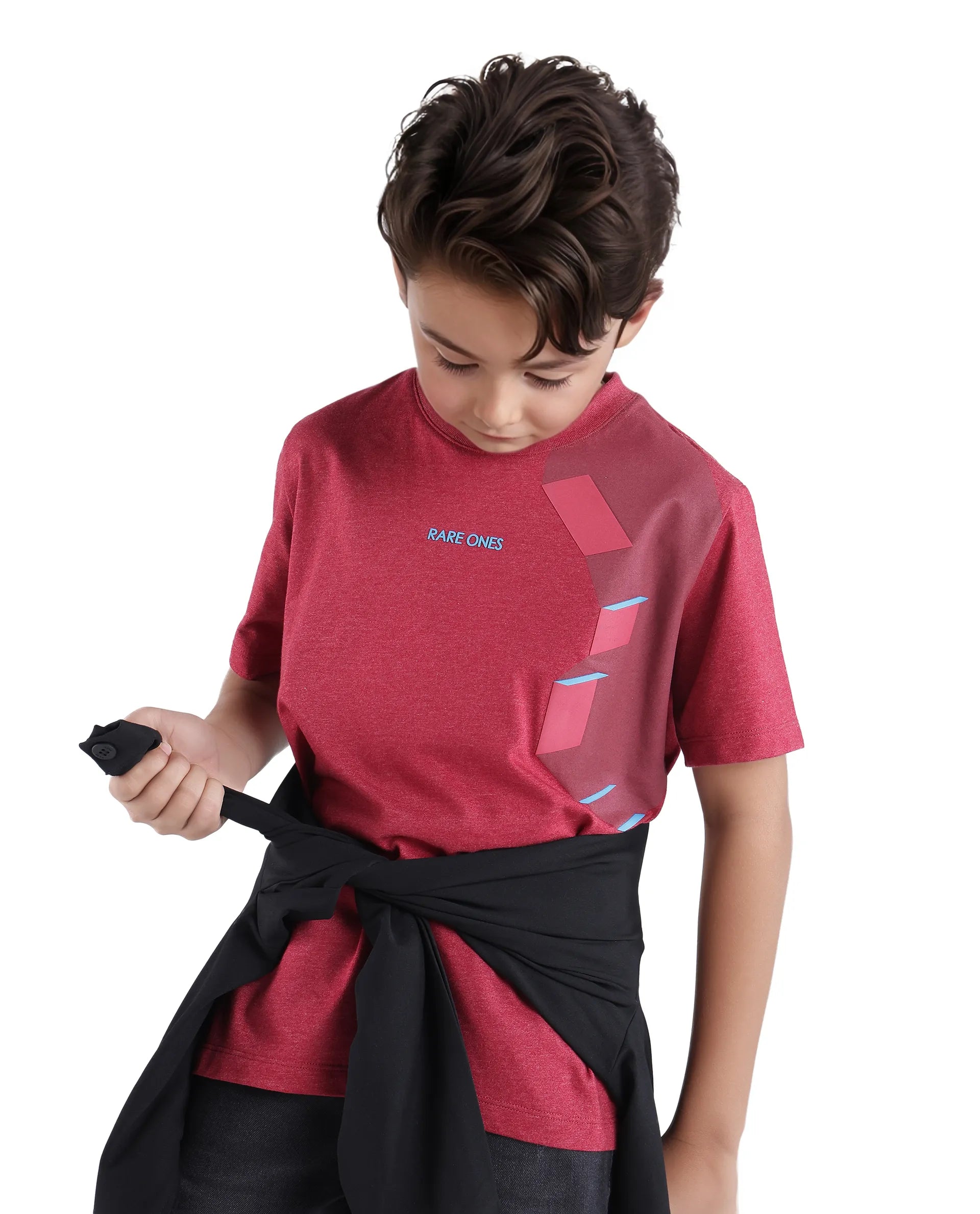 Rare Ones Kids Si Dusky Red Cotton Poly Short Sleeve Crew Neck Raised Hd Print T-Shirt