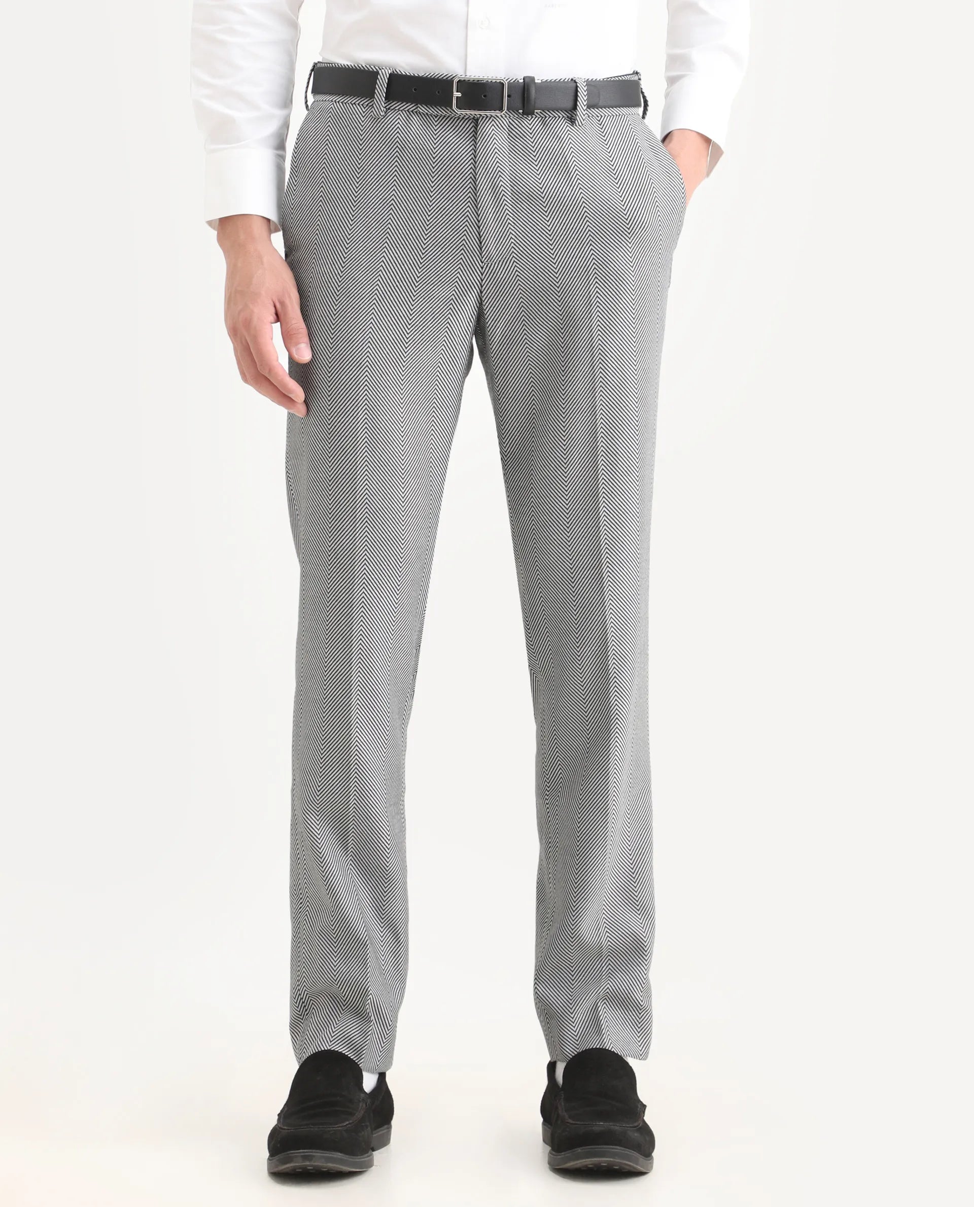 Rare Rabbit Men's Sierres Light Grey Viscose Textured Tailored Fit Full Sleeve Lapel Neck Suits