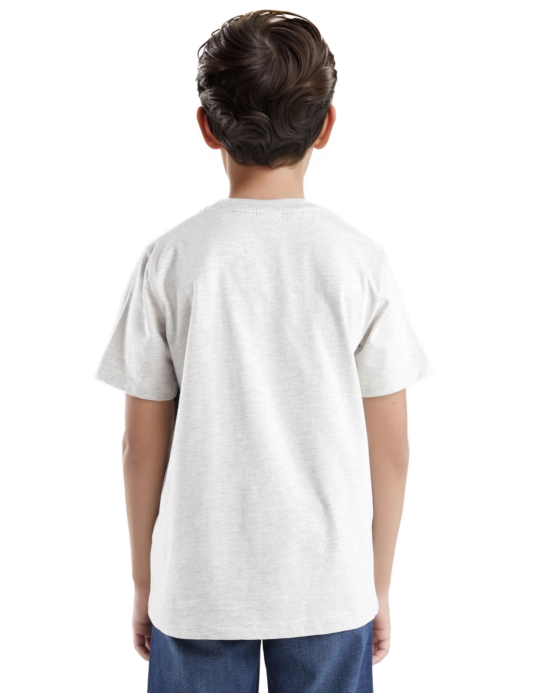 Rare Ones Kids Si Light Grey Cotton Short Sleeve Crew Neck Raised Hd Print T-Shirt