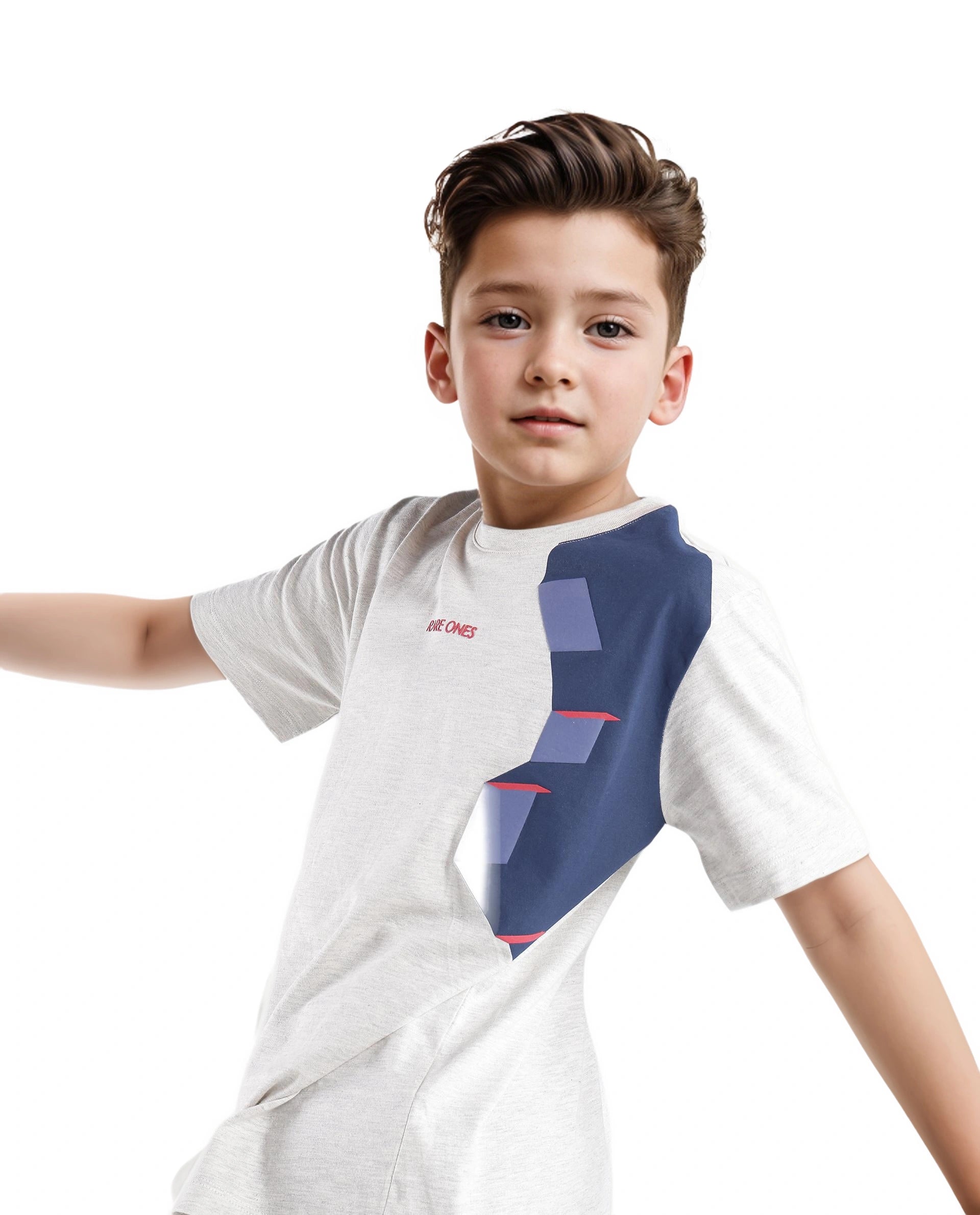 Rare Ones Kids Si Light Grey Cotton Short Sleeve Crew Neck Raised Hd Print T-Shirt