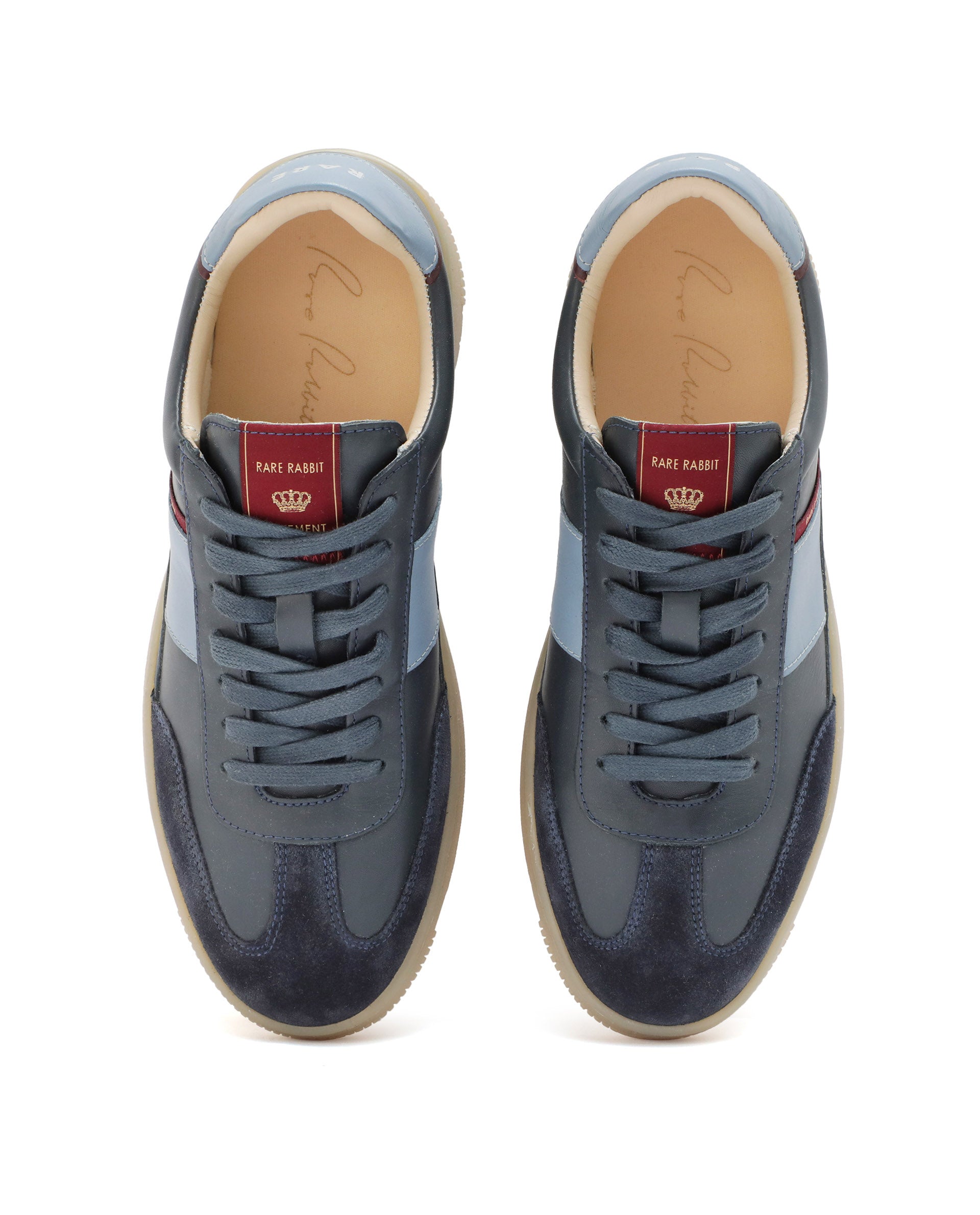 Rare Rabbit Men's Sirius Blue Leather Upper Round Toe Low-Top Lace-Up Sneaker Shoes
