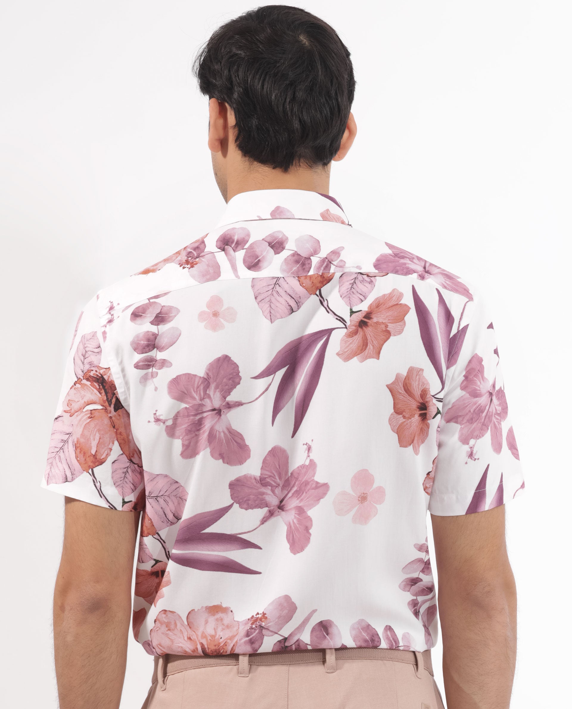 Rare Rabbit Men's Siros White Viscose Fabric Floral Print Half Sleeves Shirt