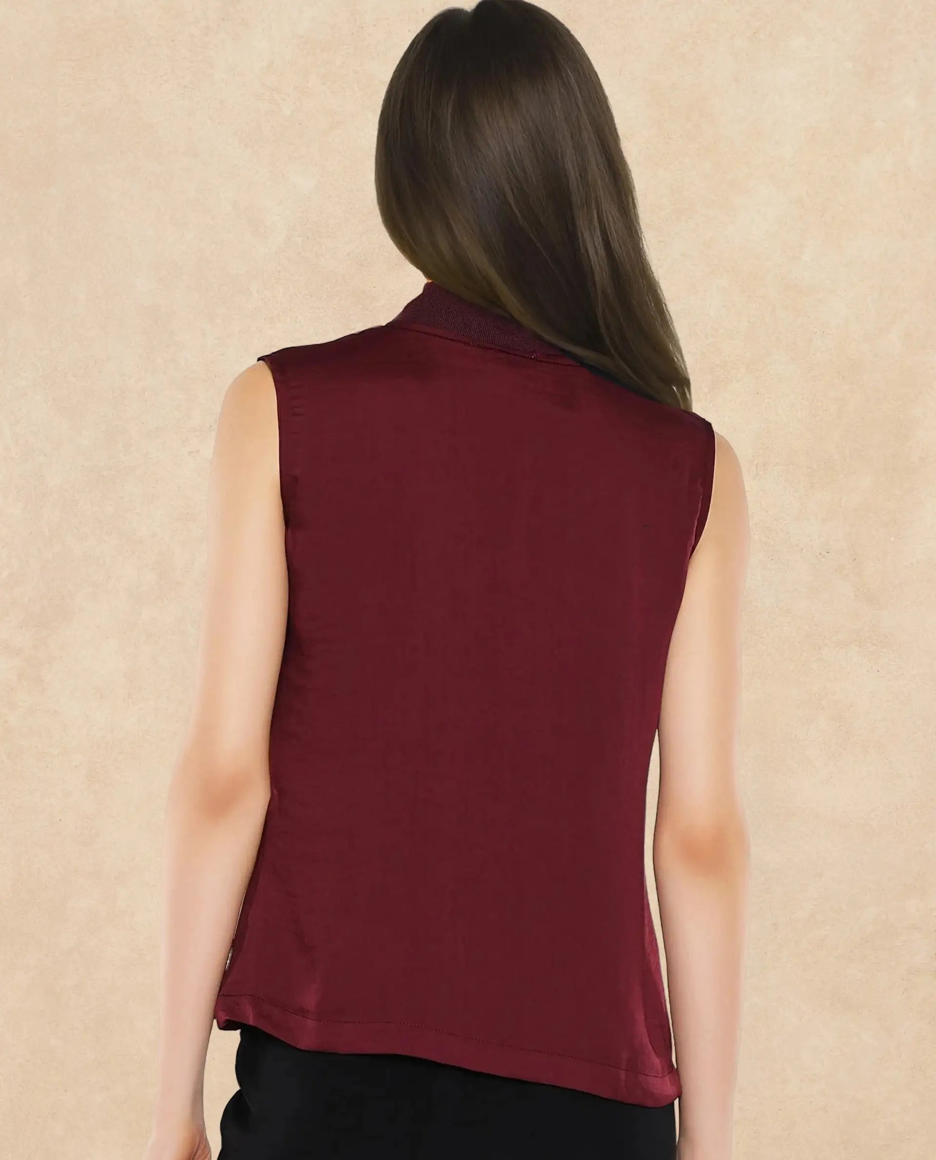Rareism Women Siyar Maroon Plain Top