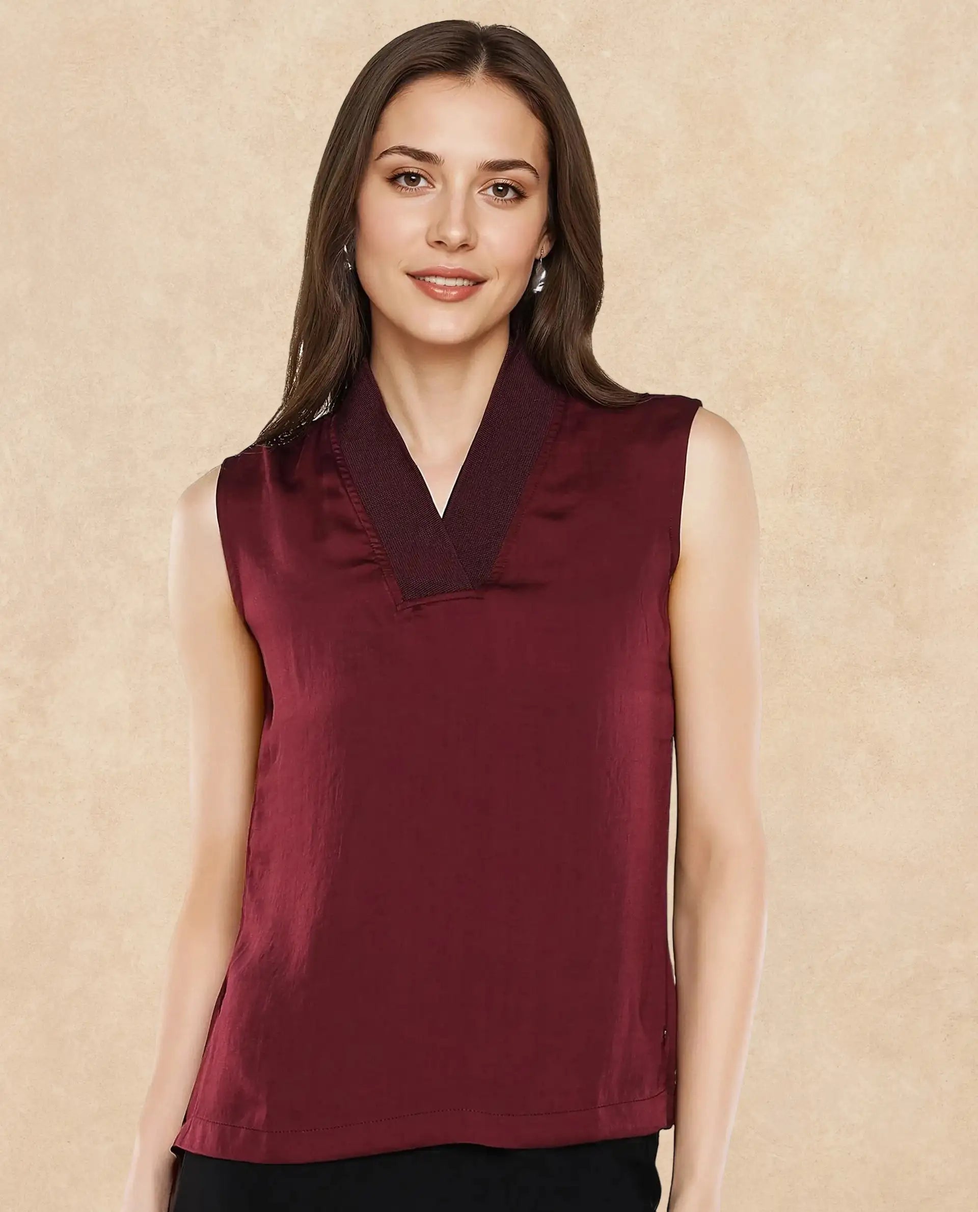 Rareism Women Siyar Maroon Plain Top