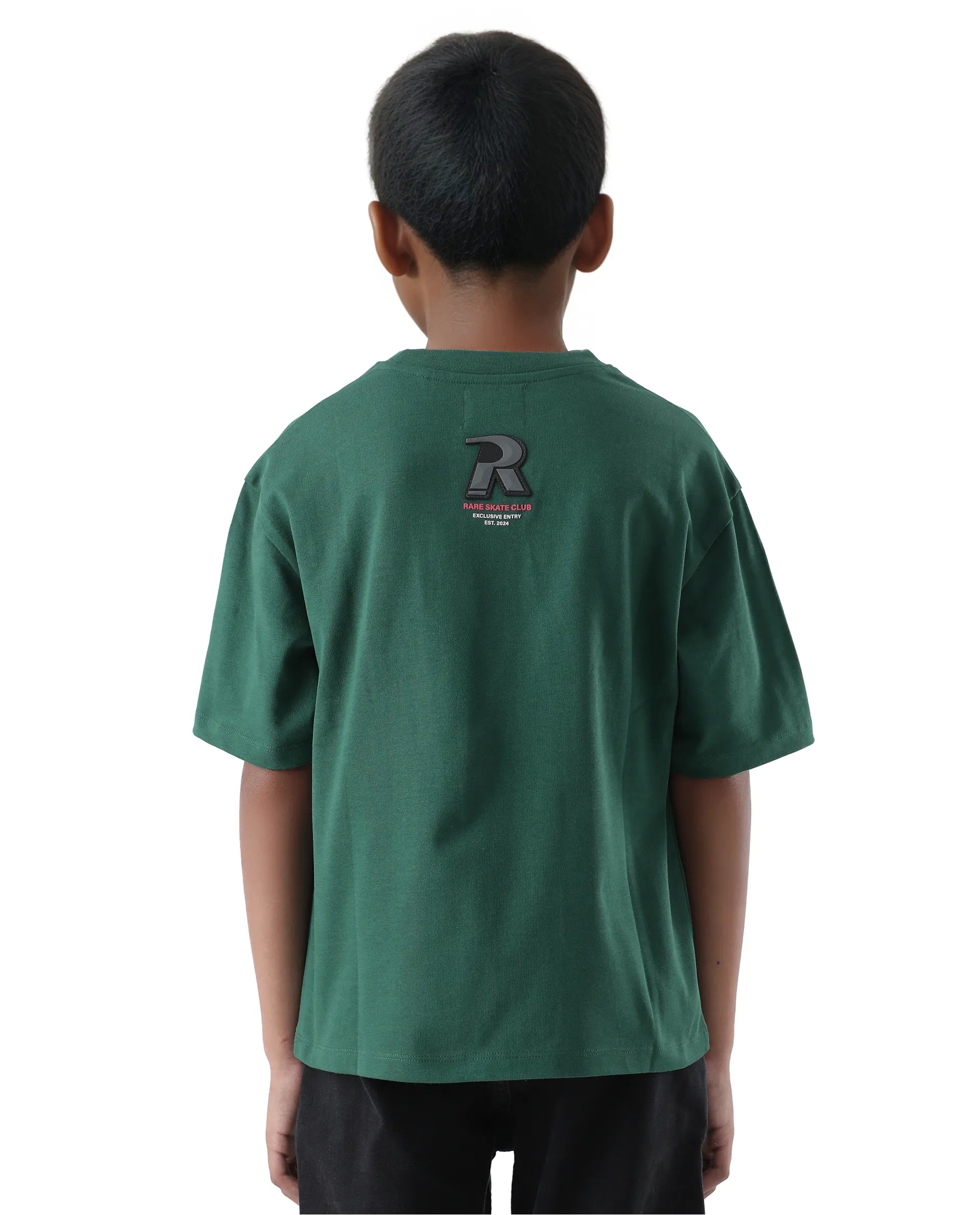 Rare Ones Kids Skate Green Cotton Half Sleeve Slip-On Printed Boxy Fit T-Shirt