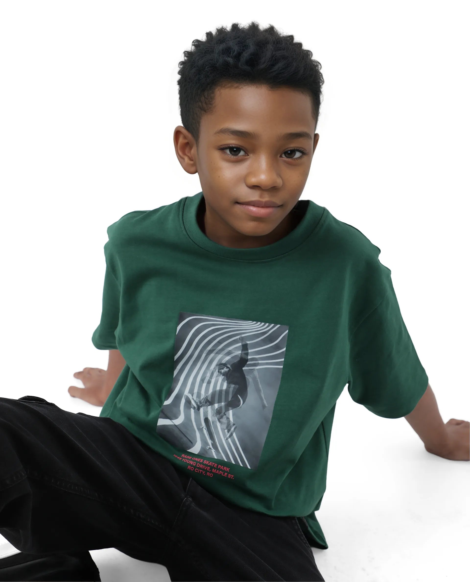 Rare Ones Kids Skate Green Cotton Half Sleeve Slip-On Printed Boxy Fit T-Shirt