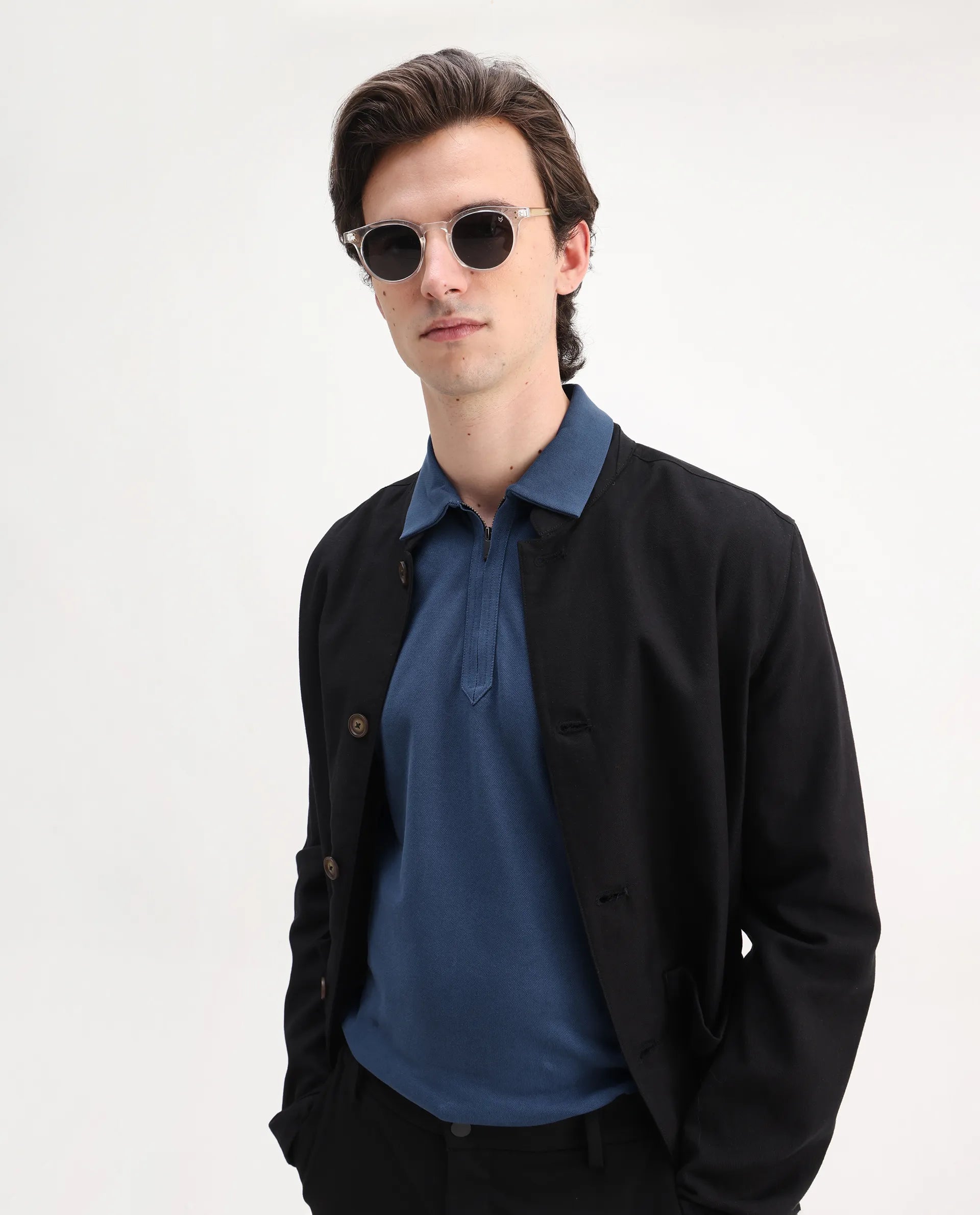 Rare Rabbit Men's Ski Blue Cotton Plain Regular Fit Half Sleeve Polo