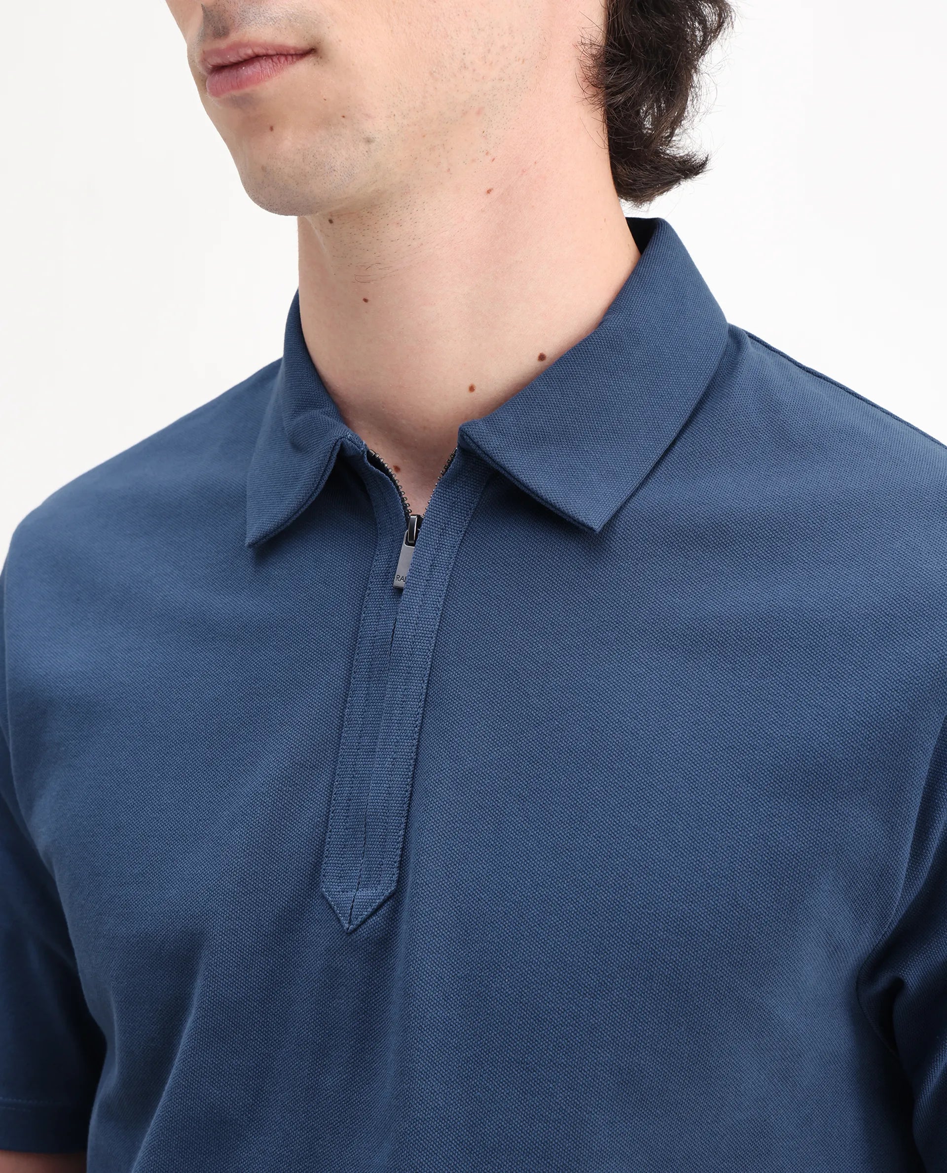 Rare Rabbit Men's Ski Blue Cotton Plain Regular Fit Half Sleeve Polo