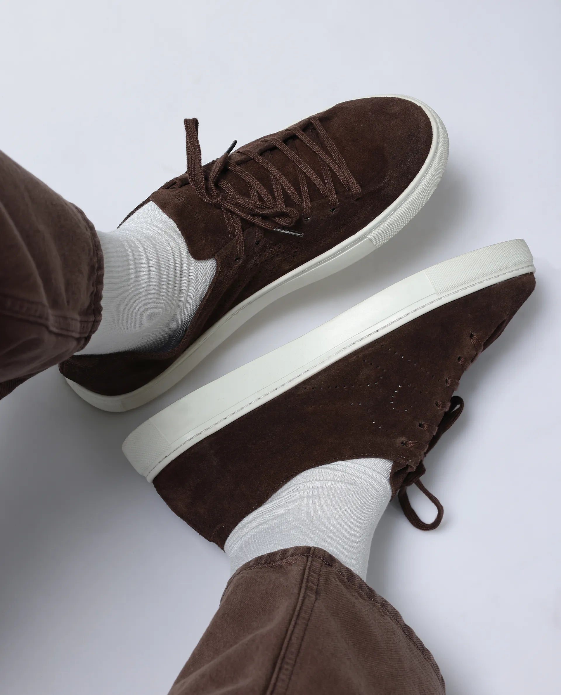 Rare Rabbit Men Skin Brown Genuine Suede Monotone Upper Low-Top Lace-Up Plain Shoes