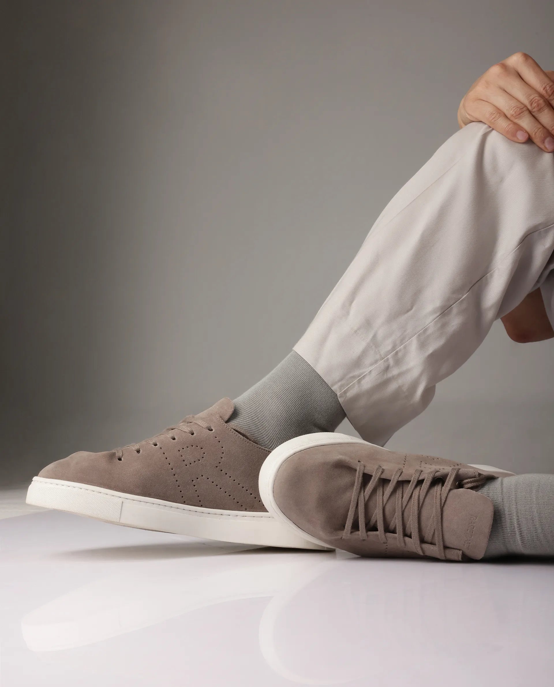 Rare Rabbit Men Skin Taupe Suede Monotone Upper Low-Top Lace-Up Plain Shoes