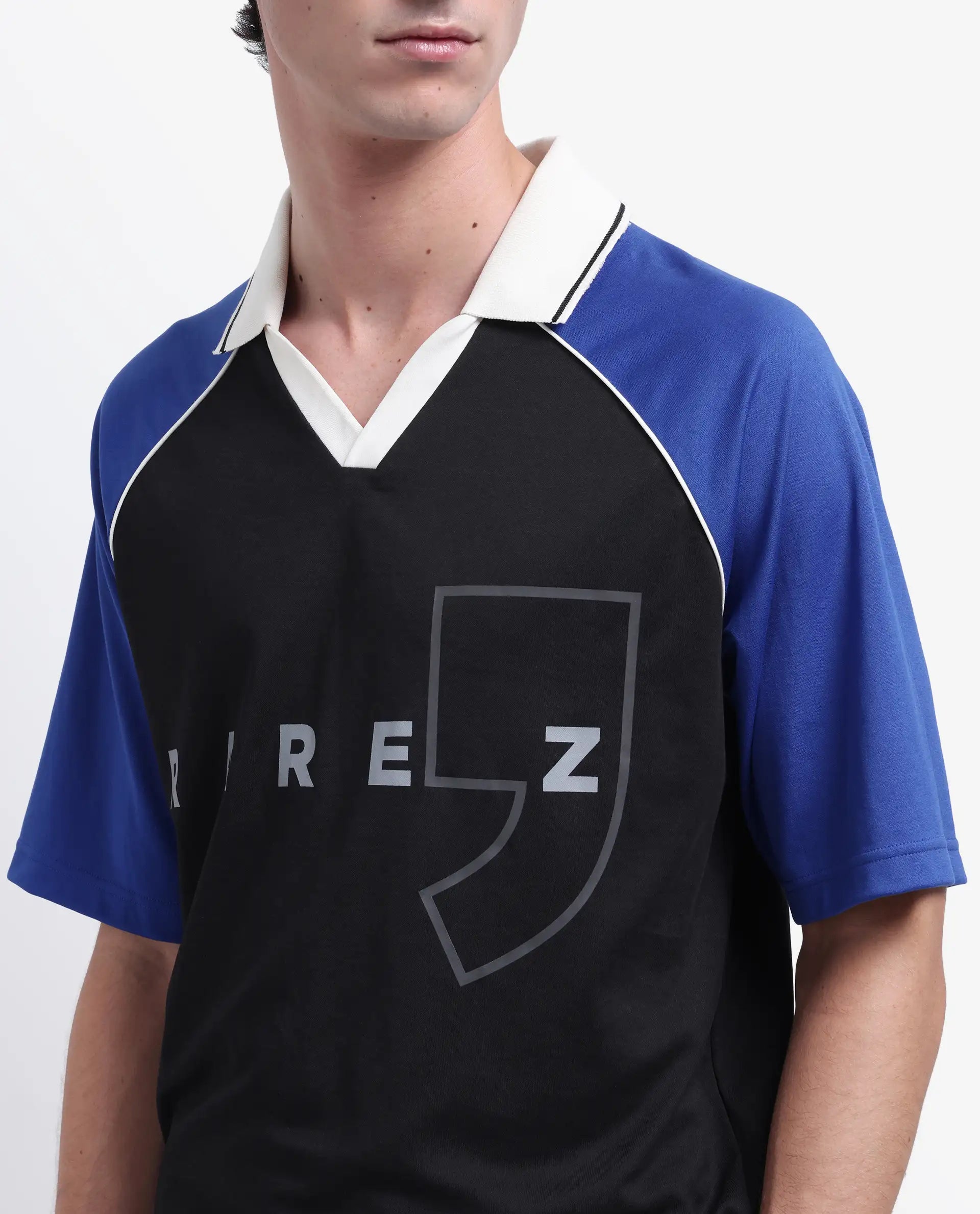 Rare Rabbit Men's Skot Black Polyester Blend Graphic Print Oversized Fit Half Sleeve Polo