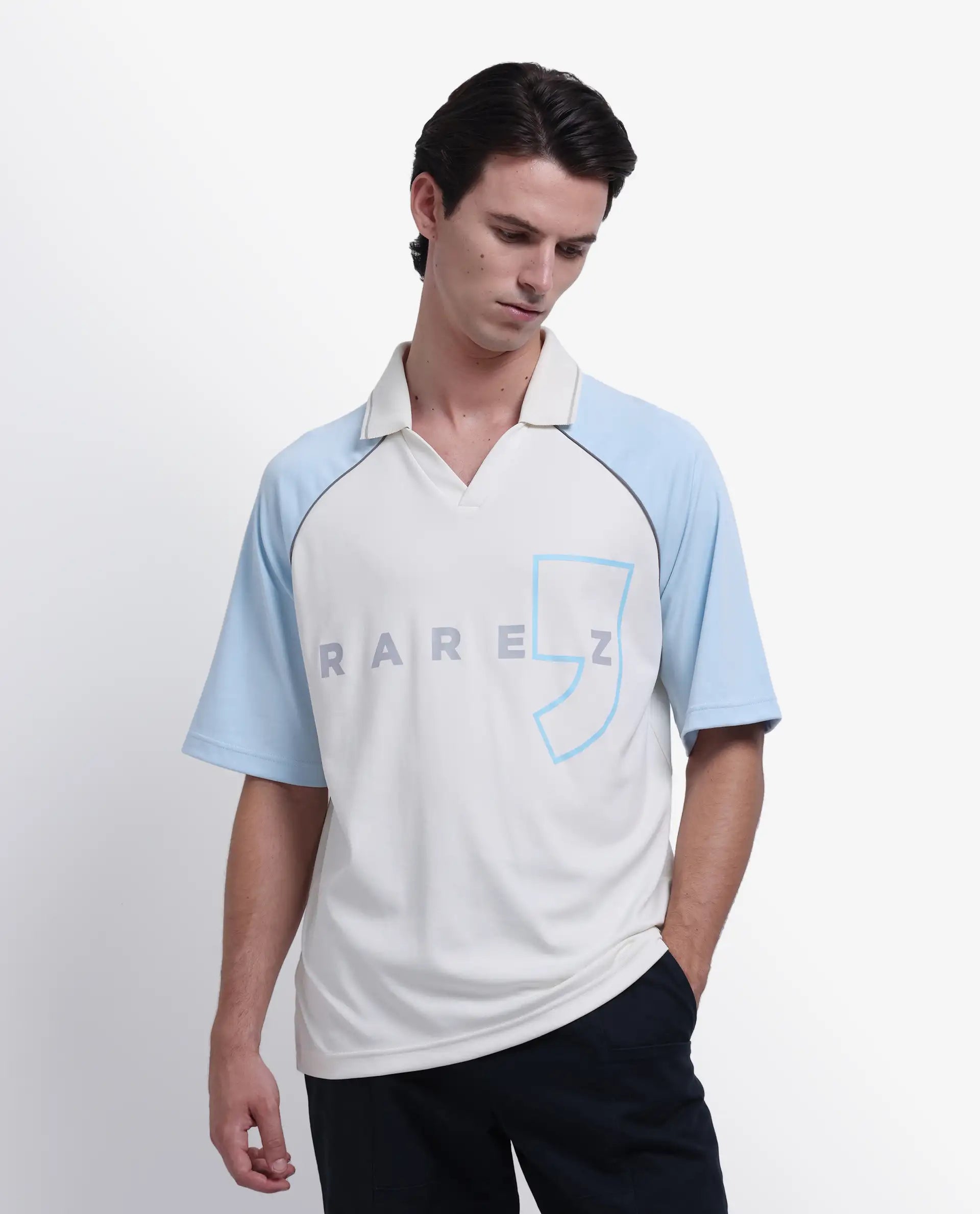 Rare Rabbit Men's Skot Off White Polyester Blend Graphic Print Oversized Fit Half Sleeve Polo