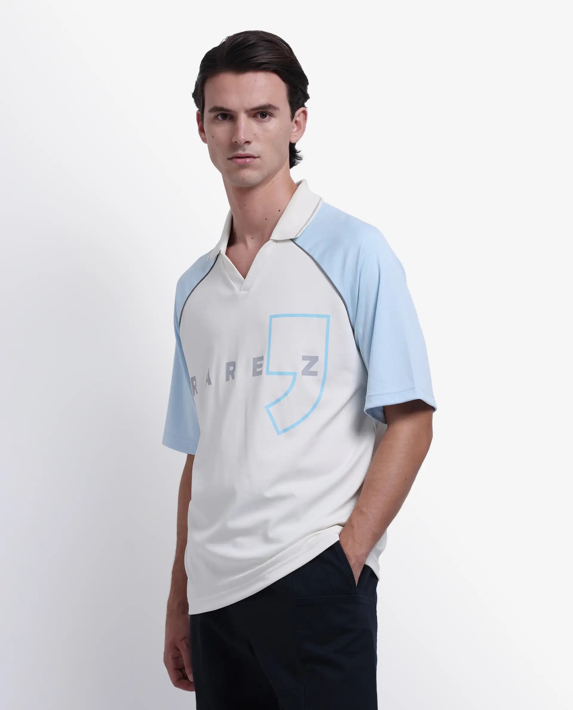 Rare Rabbit Men's Skot Off White Polyester Blend Graphic Print Oversized Fit Half Sleeve Polo