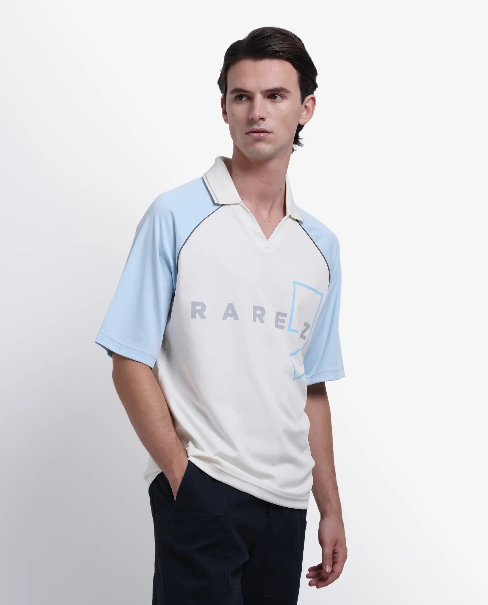 Rare Rabbit Men's Skot Off White Polyester Blend Graphic Print Oversized Fit Half Sleeve Polo