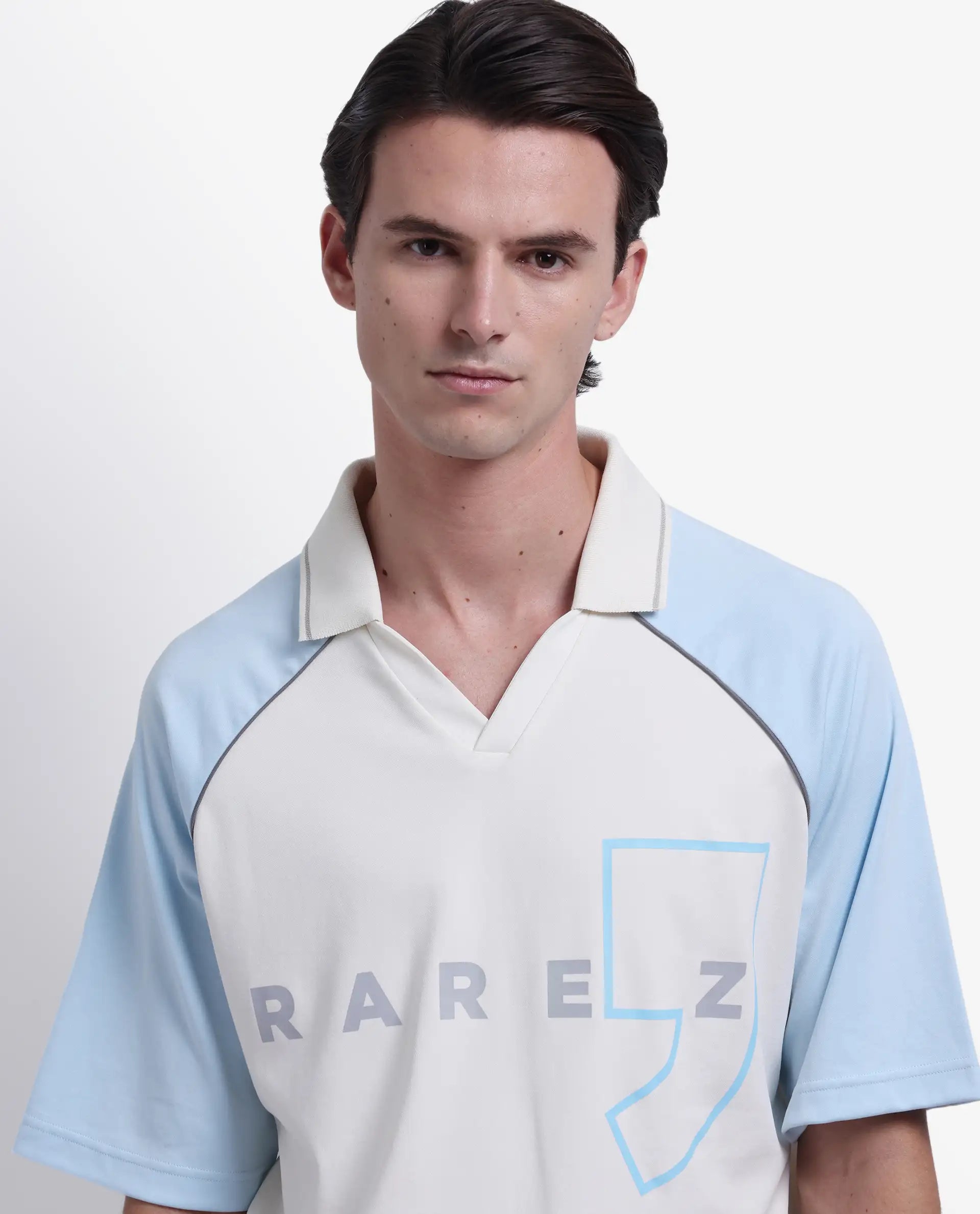 Rare Rabbit Men's Skot Off White Polyester Blend Graphic Print Oversized Fit Half Sleeve Polo