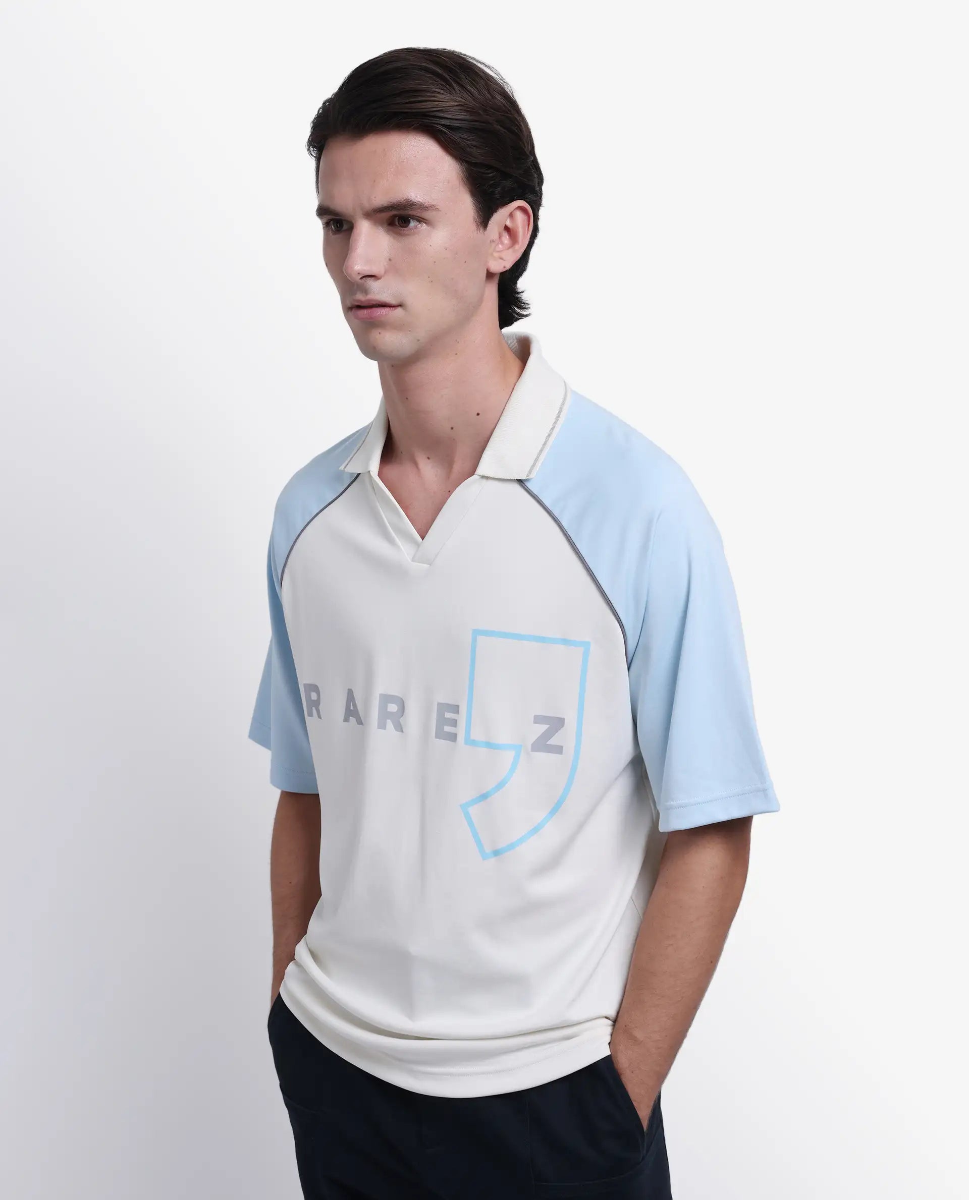 Rare Rabbit Men's Skot Off White Polyester Blend Graphic Print Oversized Fit Half Sleeve Polo