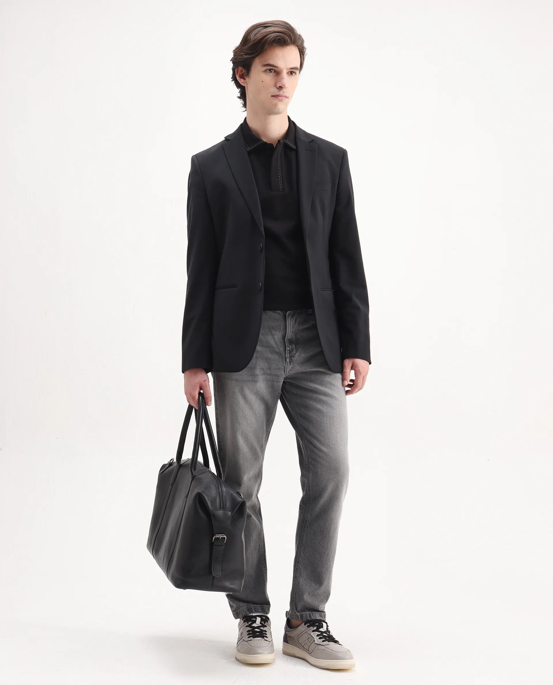 Rare Rabbit Men's Skowl Black Polyester Blend Plain Regular Fit Half Sleeve Polo