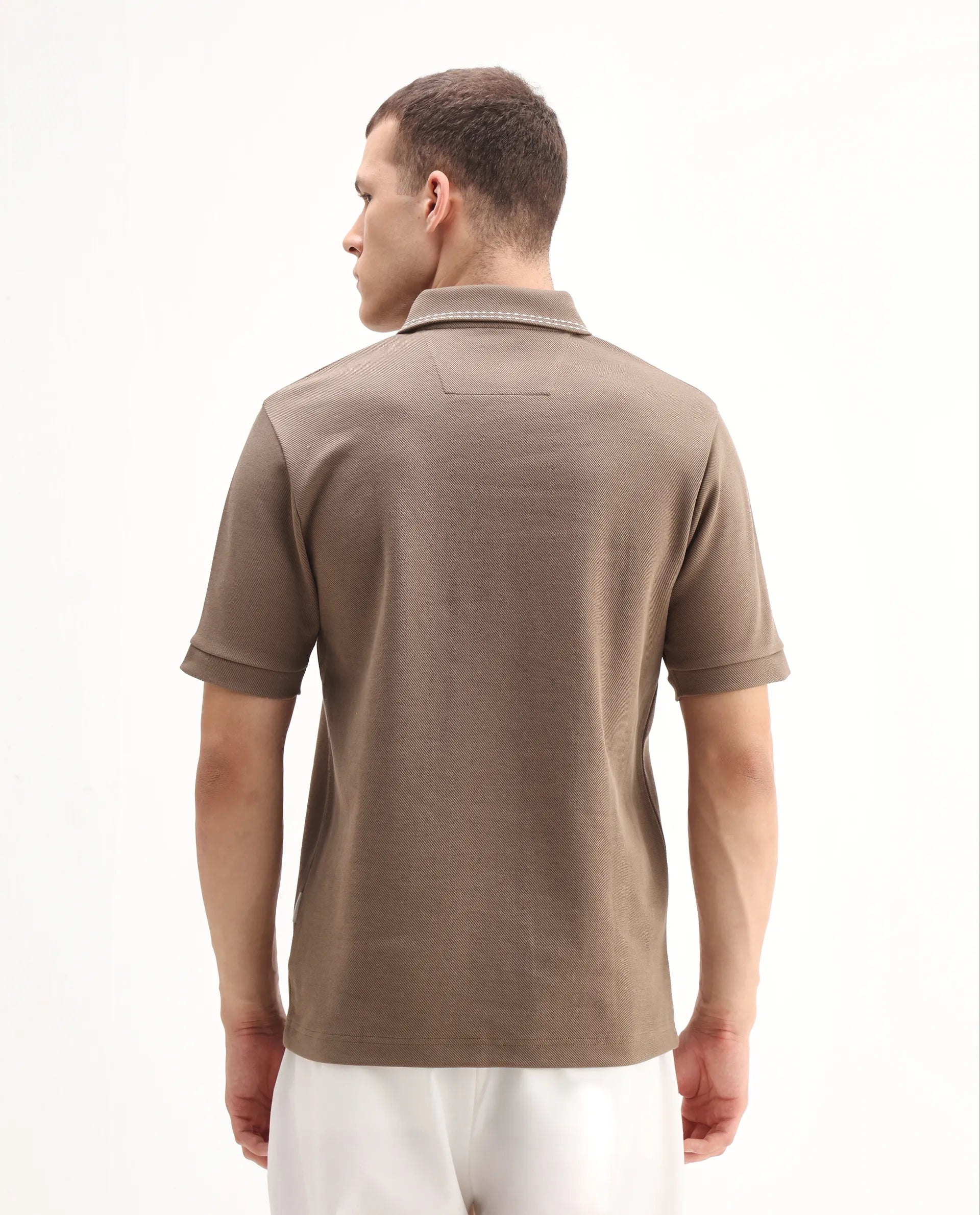 Rare Rabbit Men's Skowl Dusky Brown Polyester Blend Plain Regular Fit Half Sleeve Polo