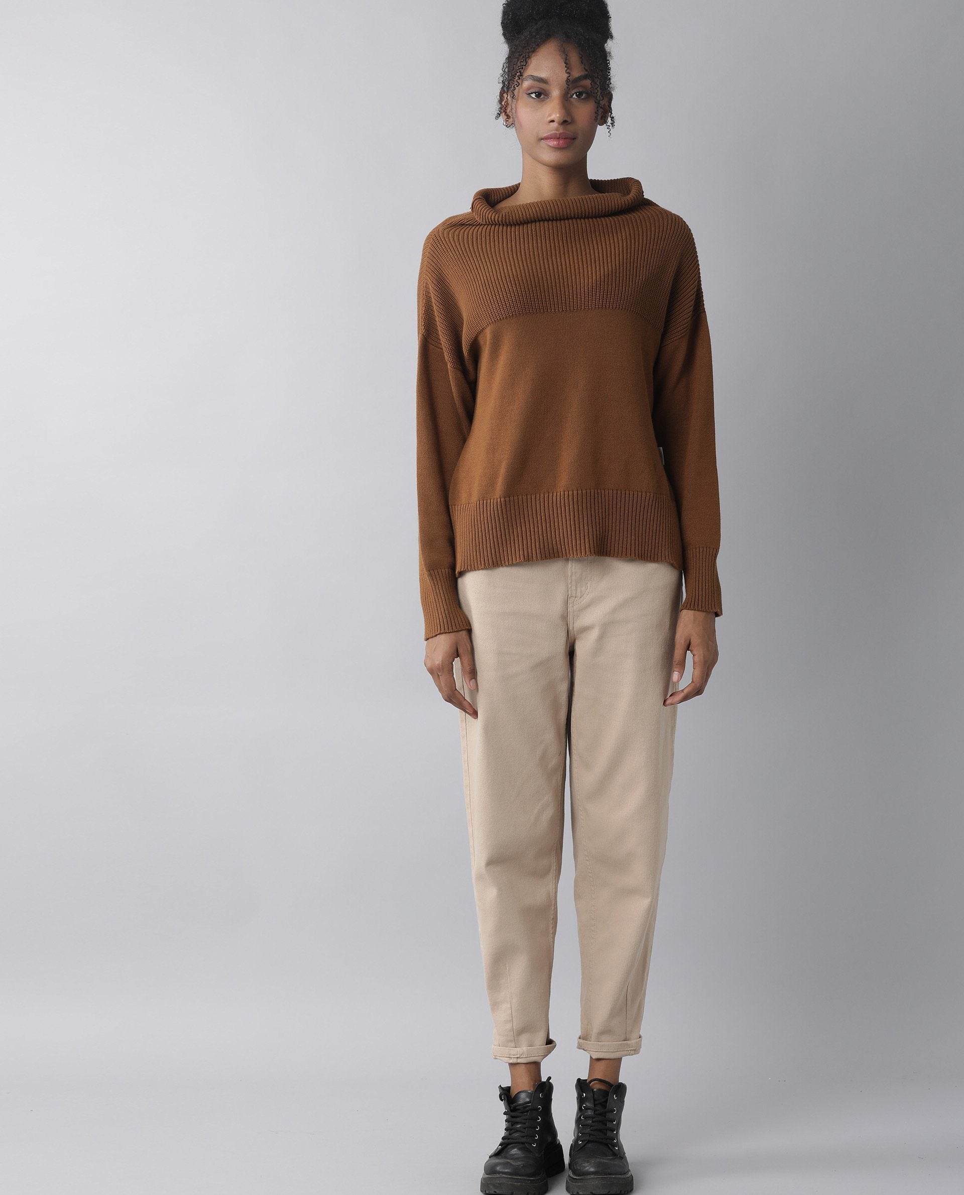 Rareism Women Skyline Brown Top Full Sleeves