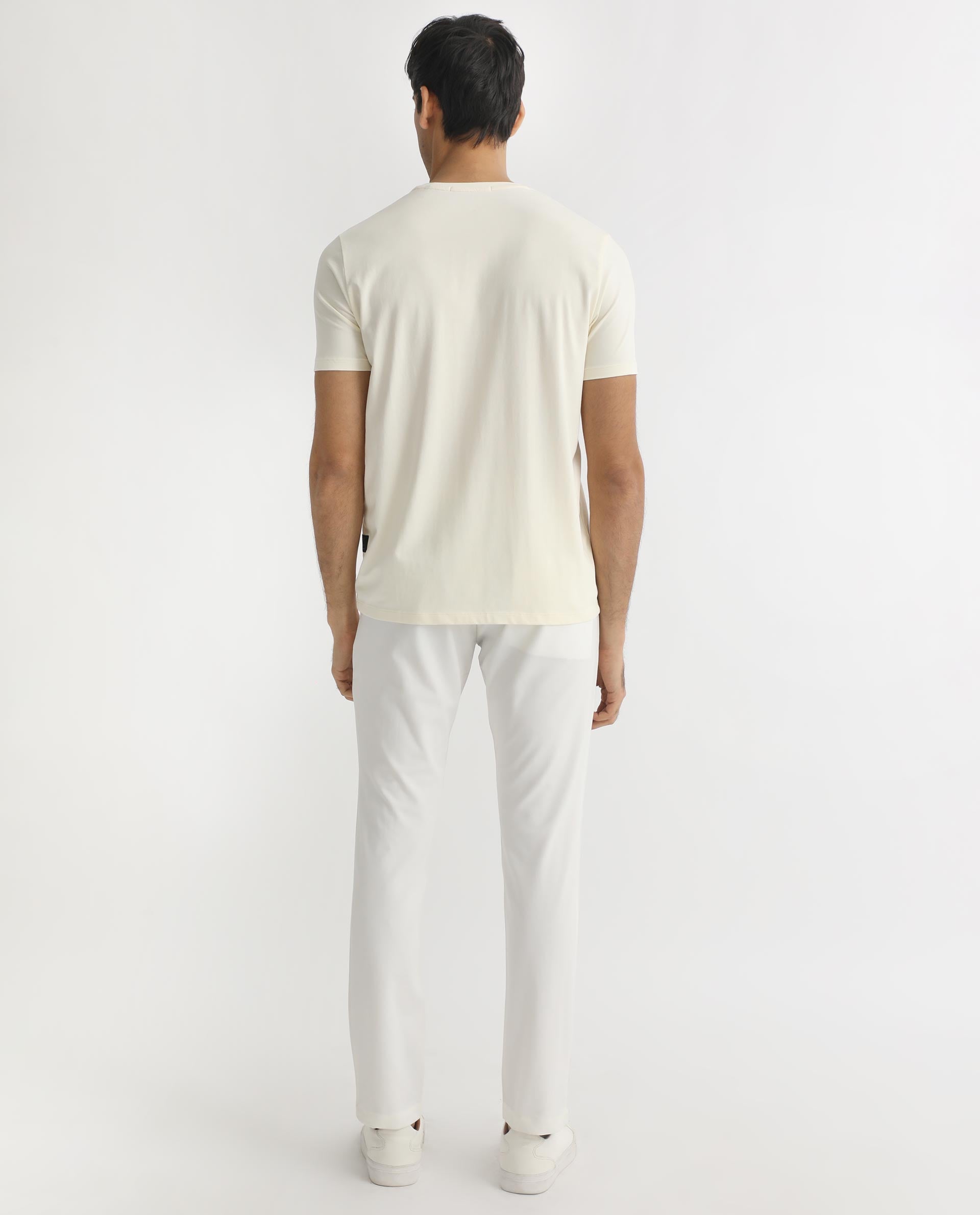 Rare Rabbit Men's Skyy Off-White Crew Neck Discharge Floral Print Graphic Half Sleeves T-Shirt