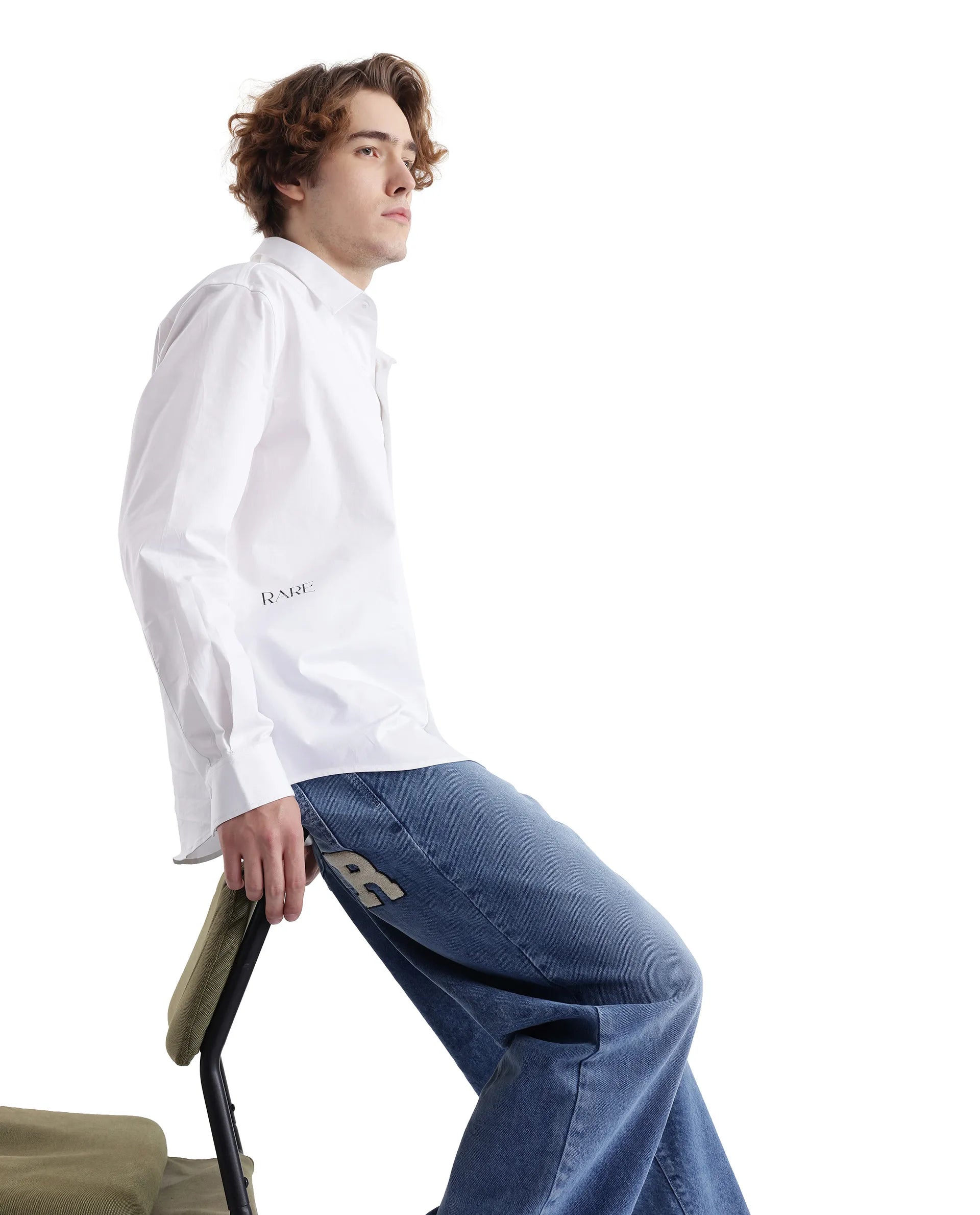 Rare Rabbit Men's Slander White Cotton Fabric Full Sleeve Button Closure Plain Shirt