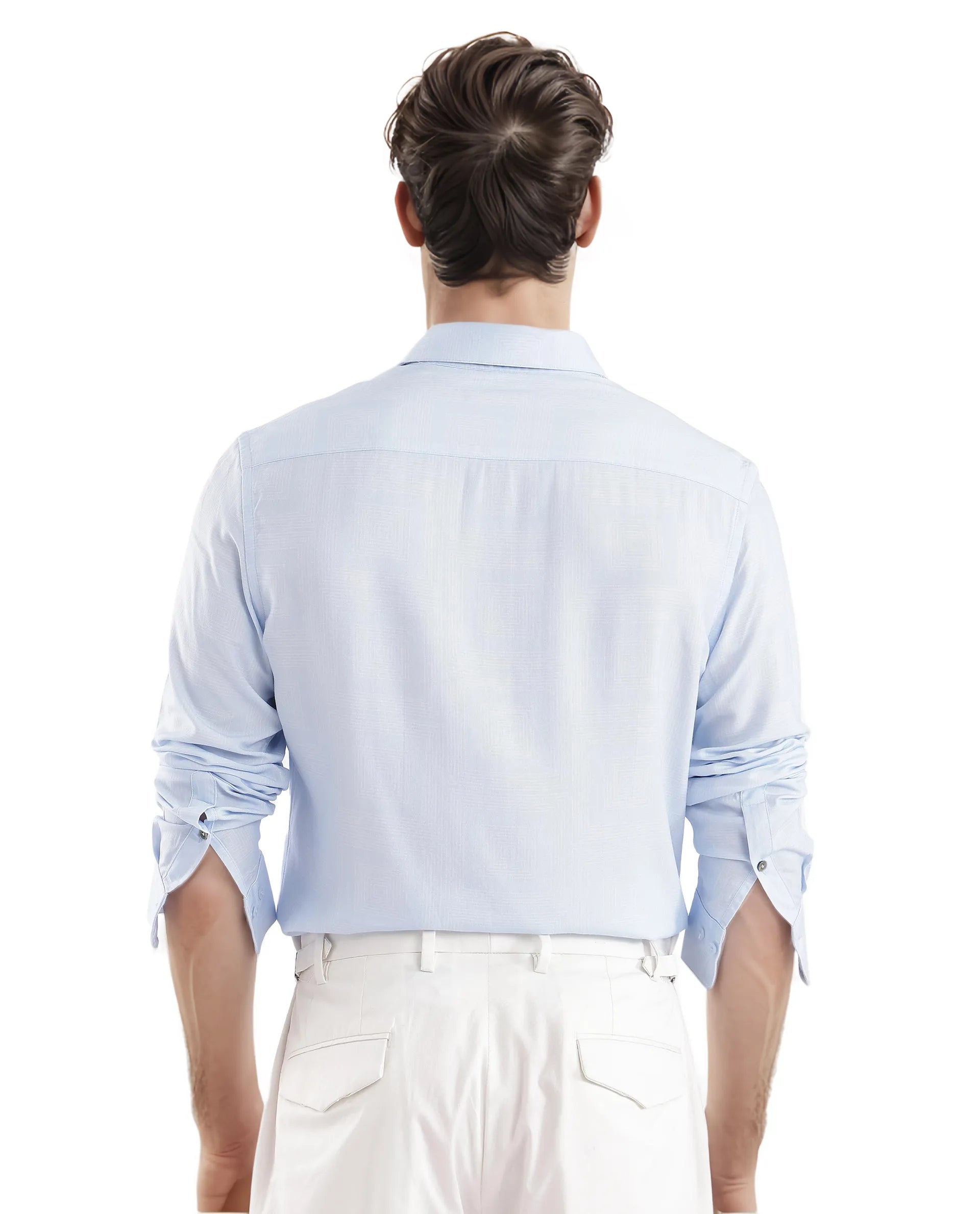 Rare Rabbit Men Sleek Dusky Blue Viscose Fabric Full Sleeve Regular Fit SolidShirt