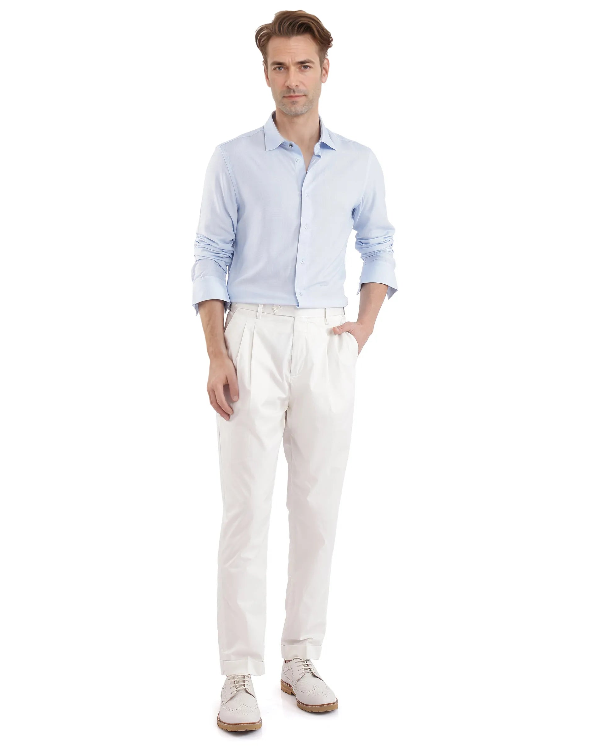 Rare Rabbit Men Sleek Dusky Blue Viscose Fabric Full Sleeve Regular Fit SolidShirt