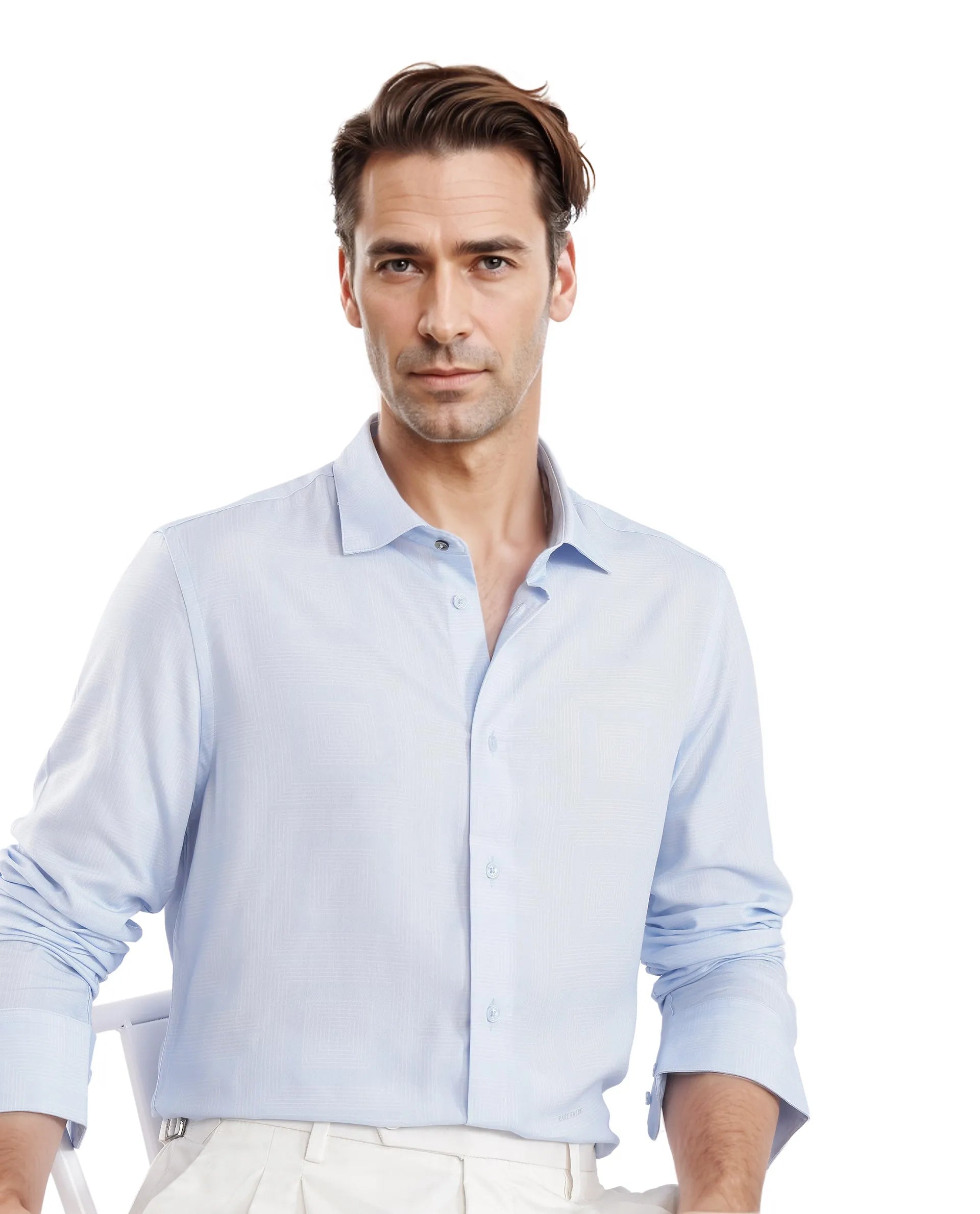 Rare Rabbit Men Sleek Dusky Blue Viscose Fabric Full Sleeve Regular Fit SolidShirt