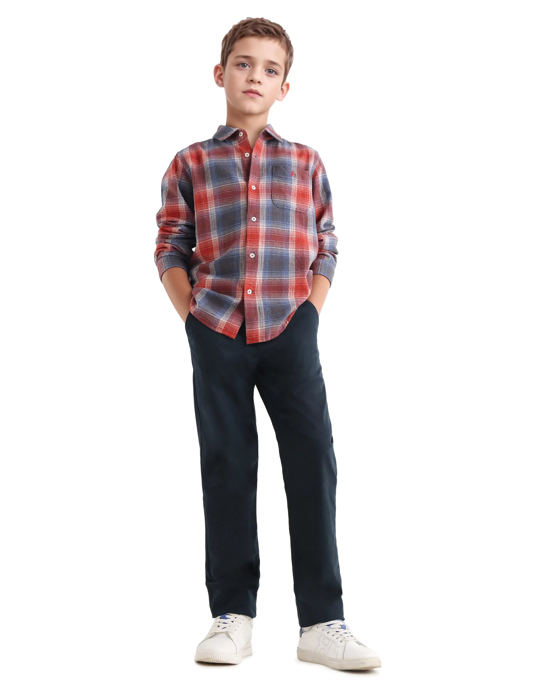 Rare Ones Kids Smart-K Navy Cotton Blend Solid Button Closure Regular Fit Trouser