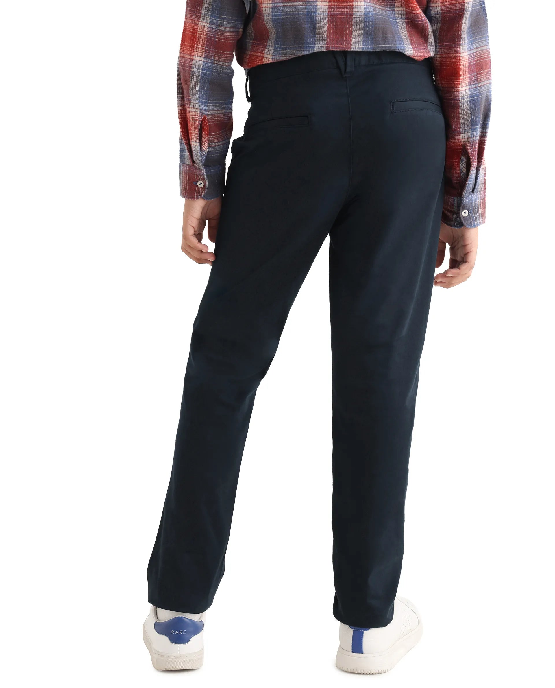 Rare Ones Kids Smart-K Navy Cotton Blend Solid Button Closure Regular Fit Trouser