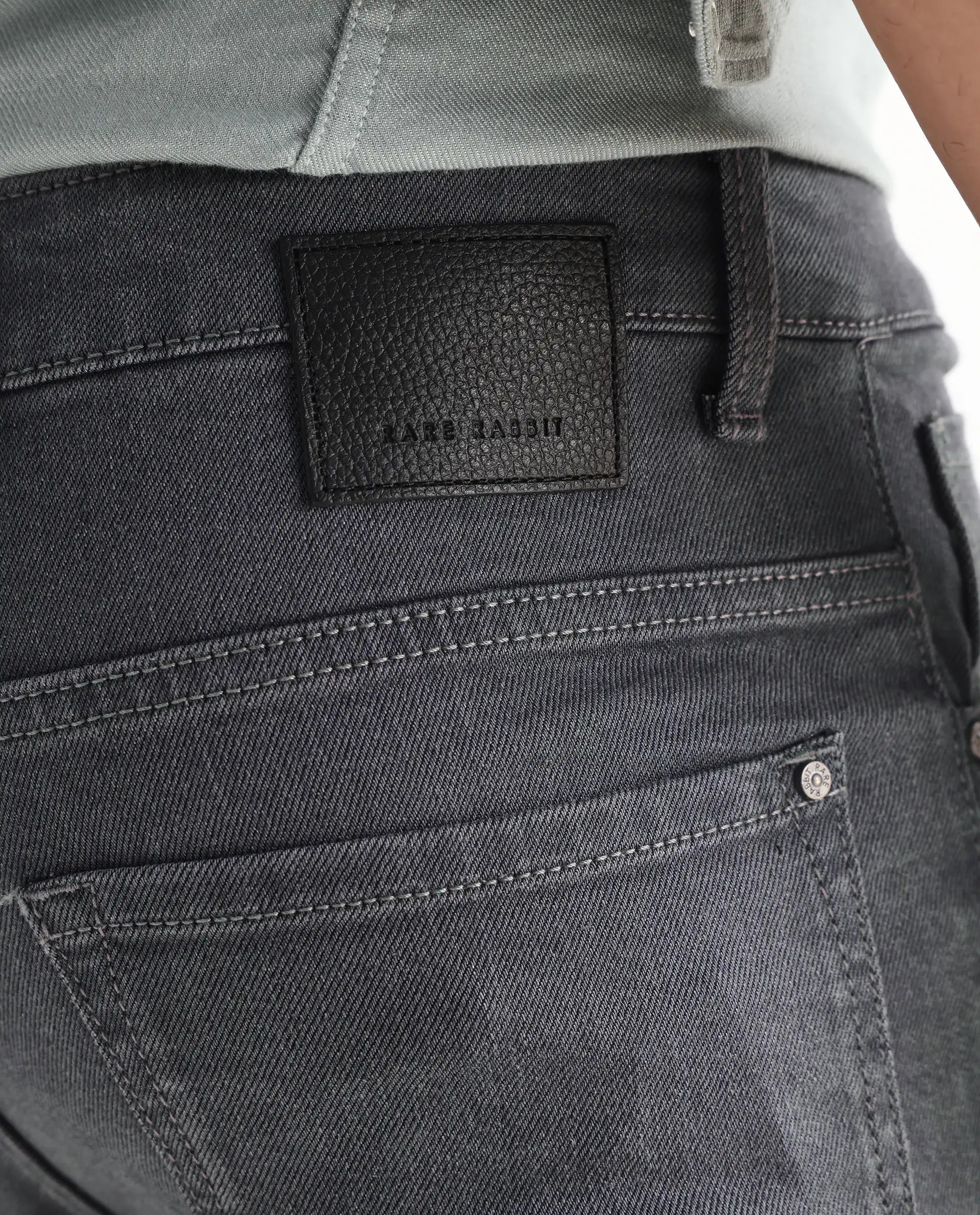 Rare Rabbit Men's Smok Grey Cotton Blend Plain Hawk Slim Fit Jeans