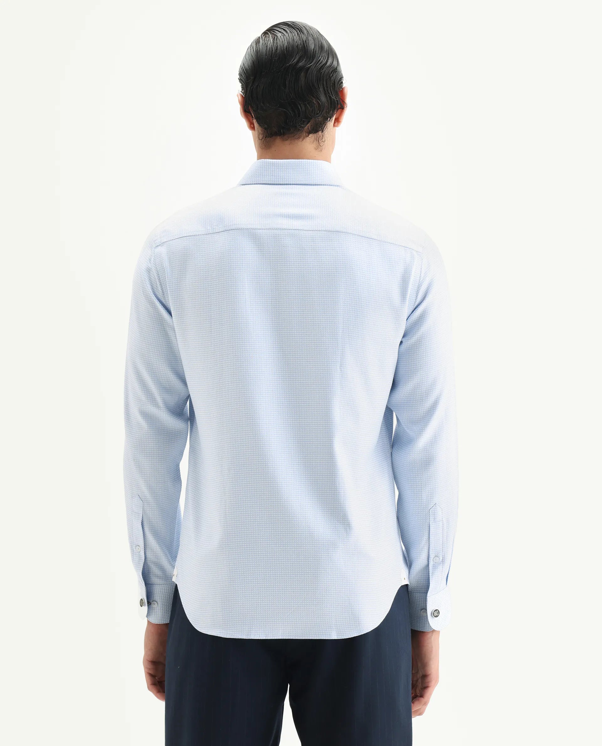 Rare Rabbit Men's Socs Blue Cotton Fabric Full Sleeve Regular Fit Jacquard Shirt